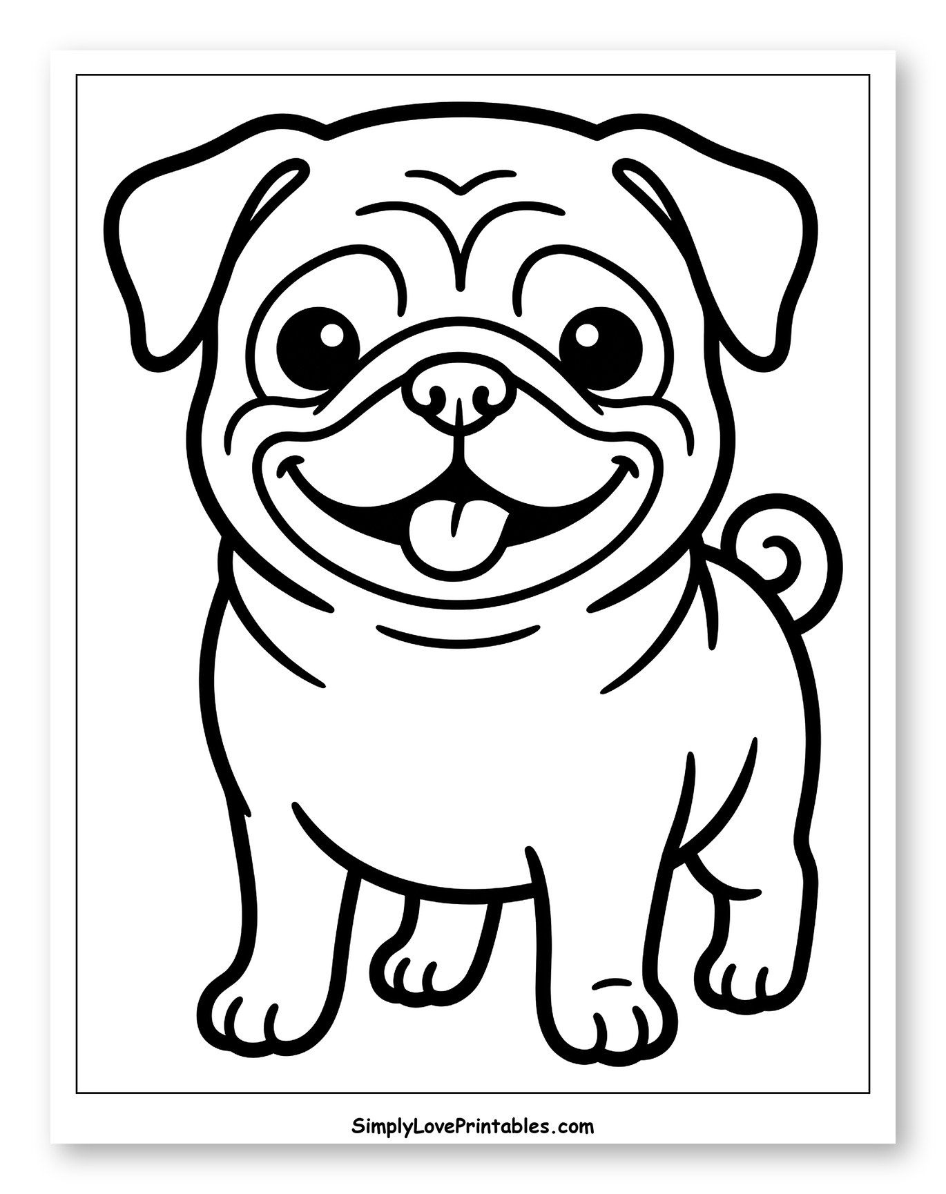 Adorable Smiling Pug Dog Outline to Color for Toddlers
