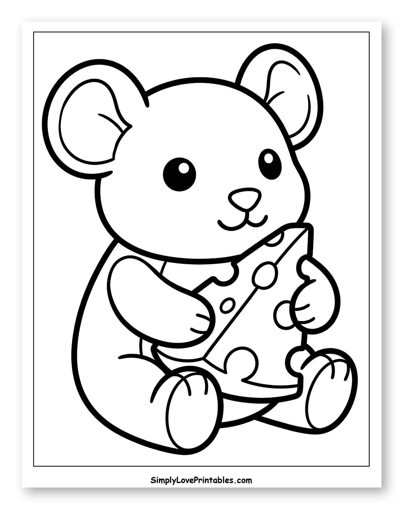 Adorable Stuffed Mouse with Cheese Wedge Coloring Page for Toddlers
