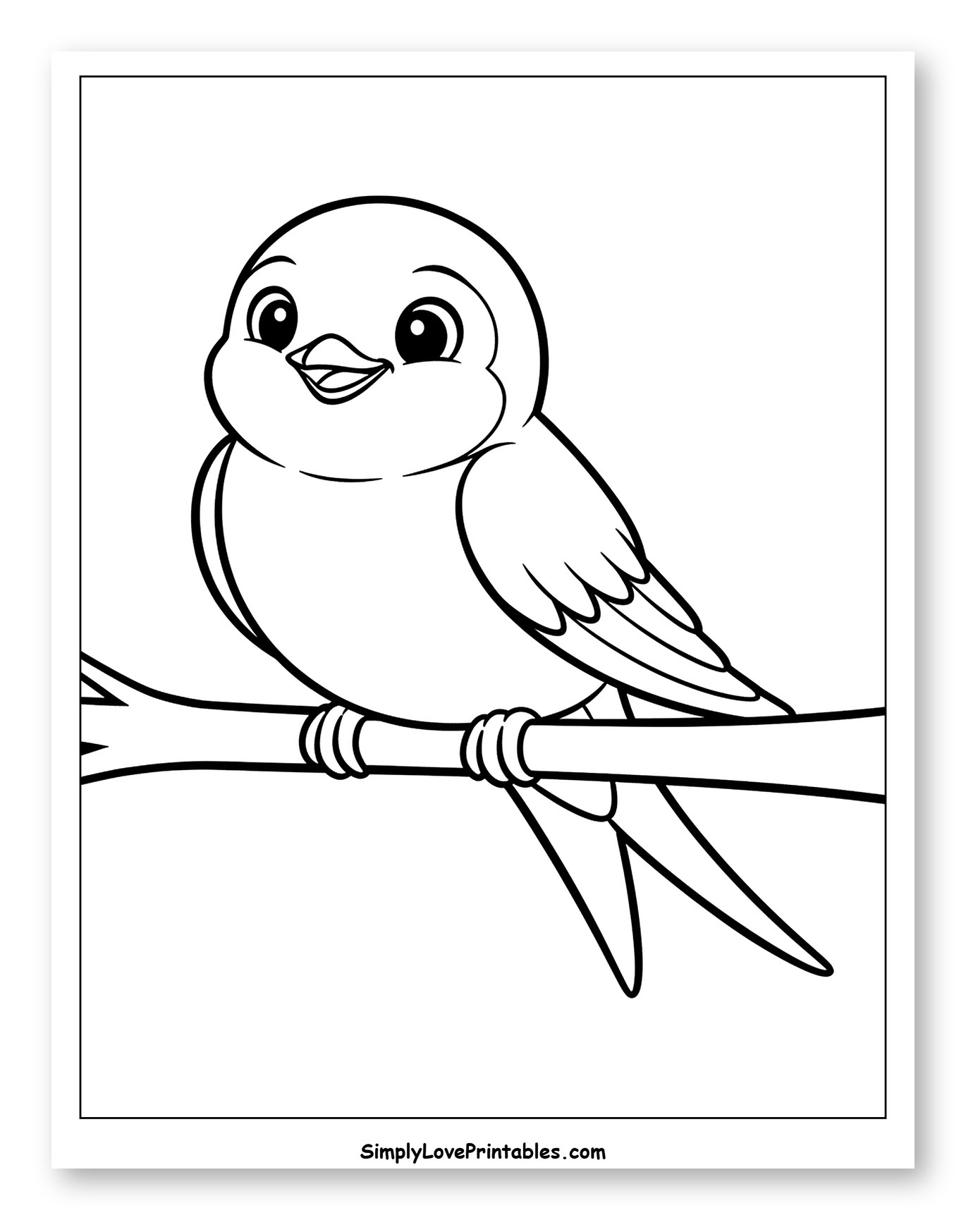 Adorable Swallow Bird Perched on a Branch Coloring Sheet for Toddlers