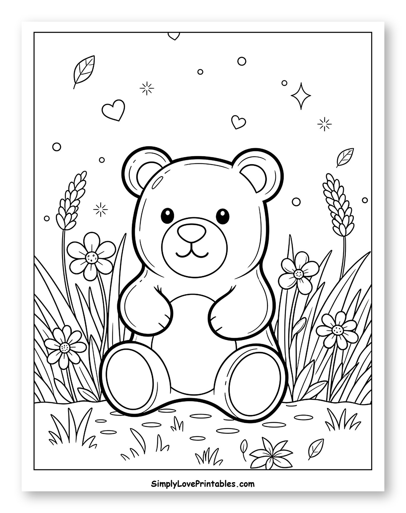 Adorable Teddy Bear Among Flowers and Wheat