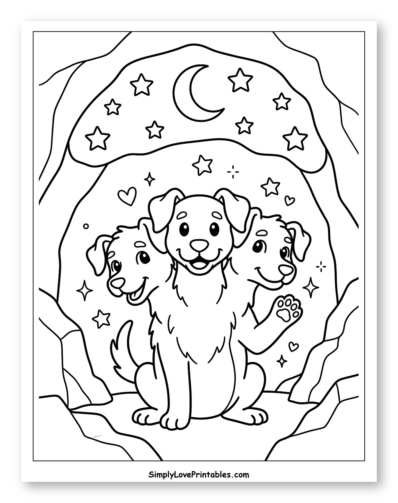 Adorable Three-Headed Puppy in Cave Entrance