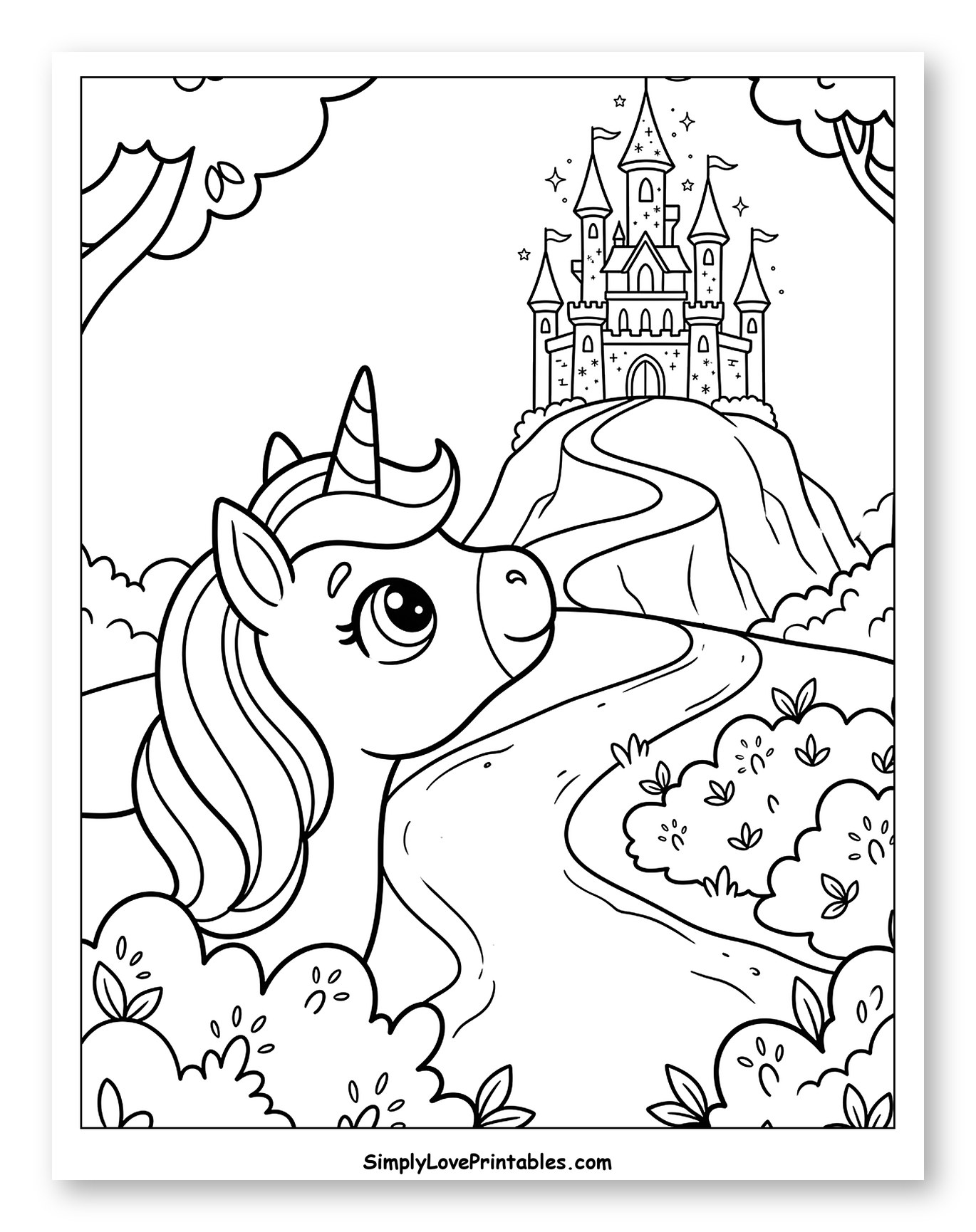 Adorable Unicorn Glimpsing a Fairytale Castle