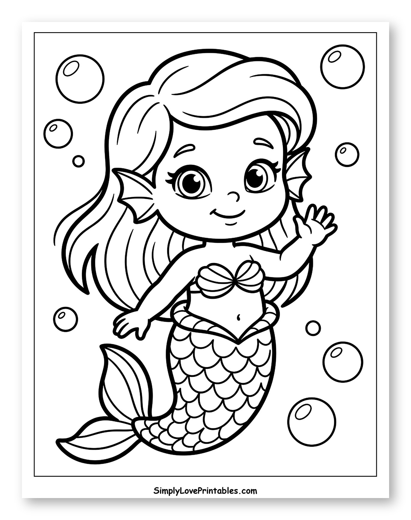 Adorable Waving Mermaid with Bubbles
