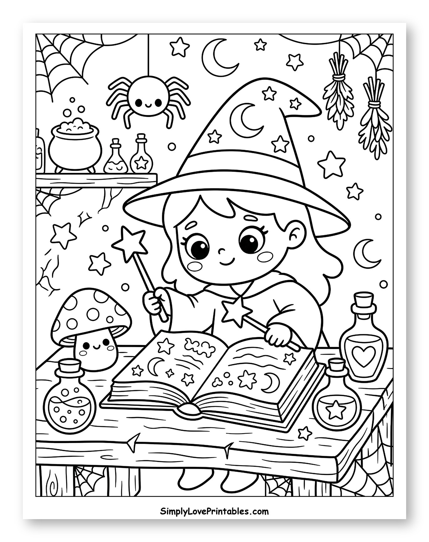 Adorable Witch Studying Magic Spells