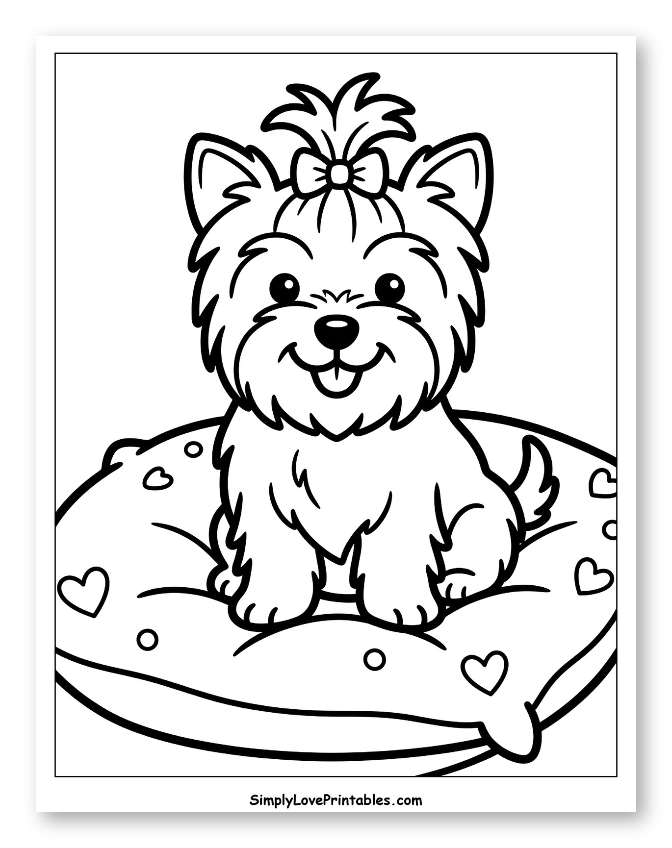 Adorable Yorkie Puppy on a Heart Pillow