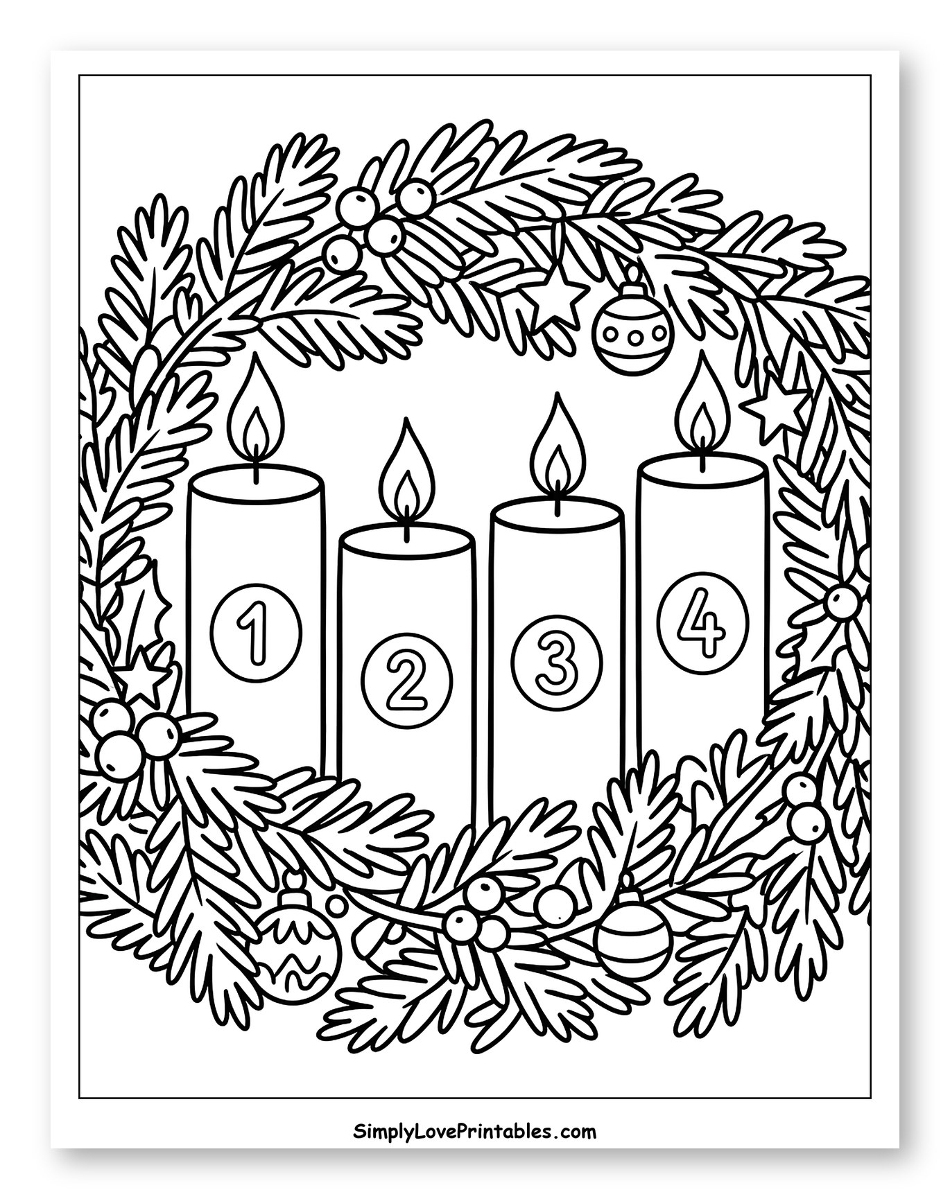 Advent Wreath with Four Lit Candles Coloring Page for Toddlers
