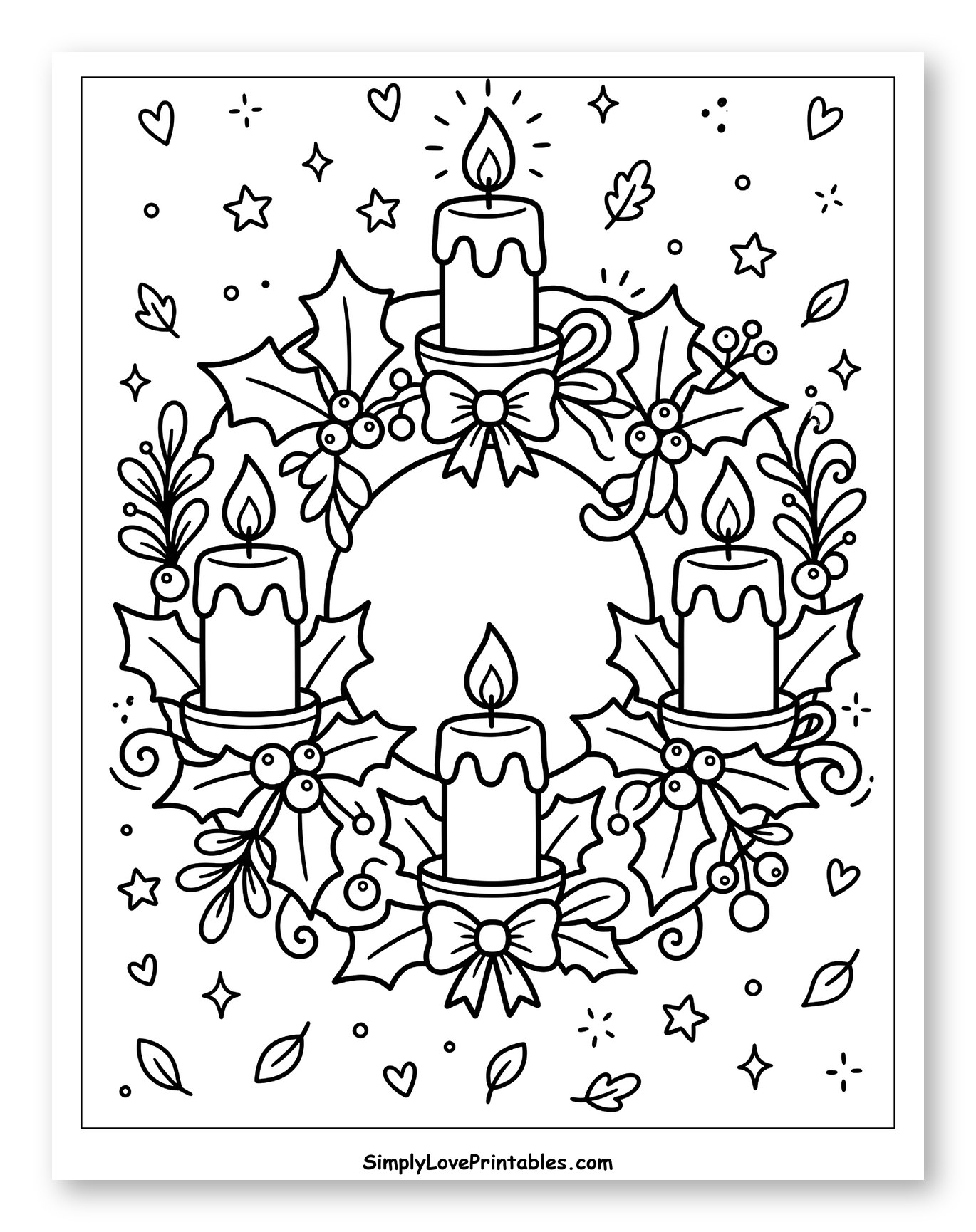 Advent Wreath with Four Lit Candles to Color for Adults