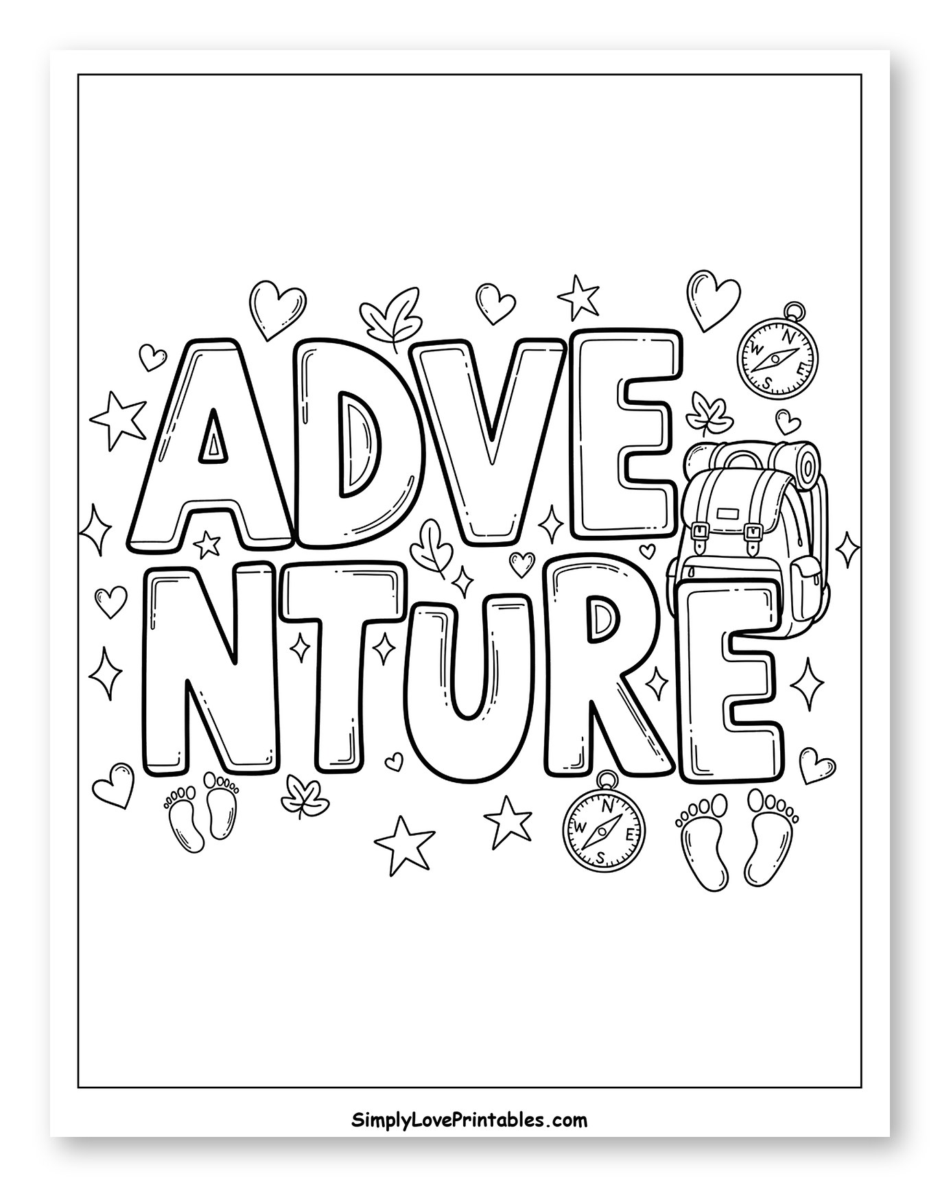 Adventure Themed Word with Backpack and Compass