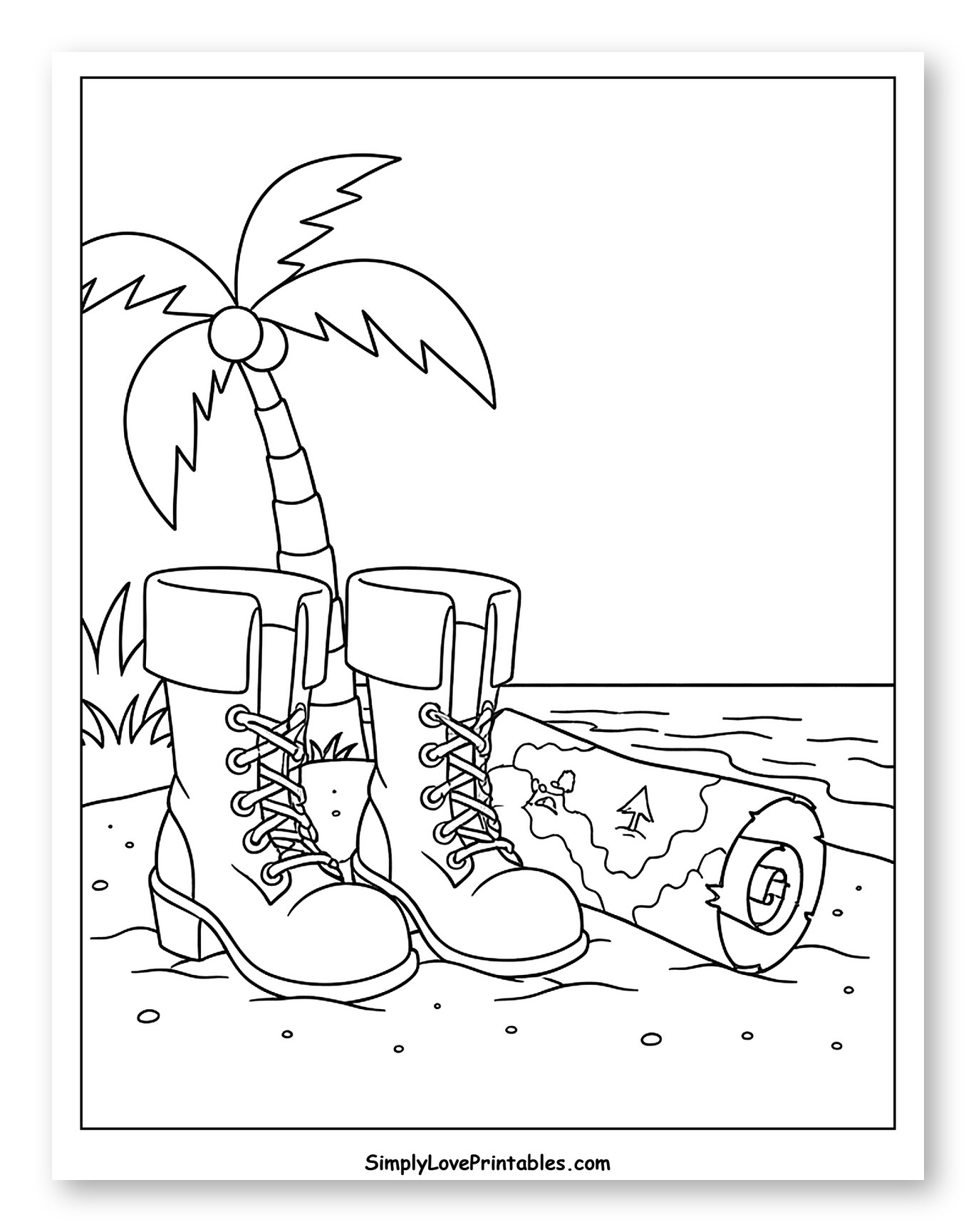 Adventurer's Boots and Map by the Ocean
