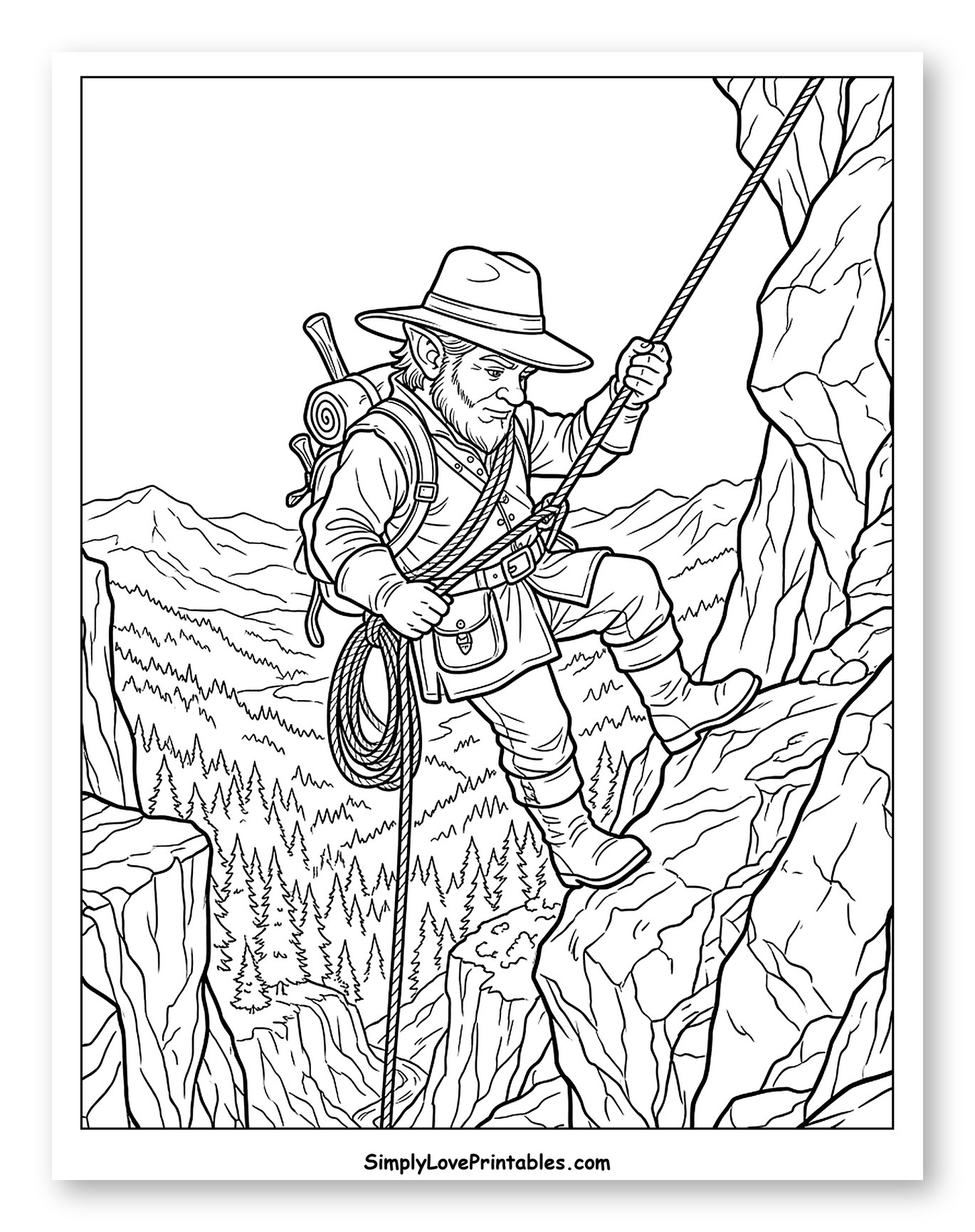 Adventurous Gnome Rappelling Down a Canyon Cliff