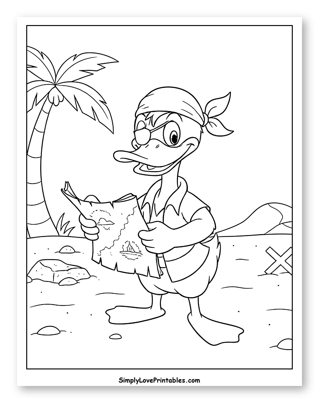 Adventurous Pirate Duck on a Tropical Island