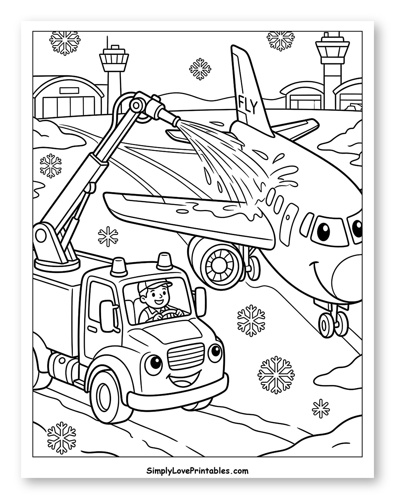 Airport De-icing Truck Sprays Airplane