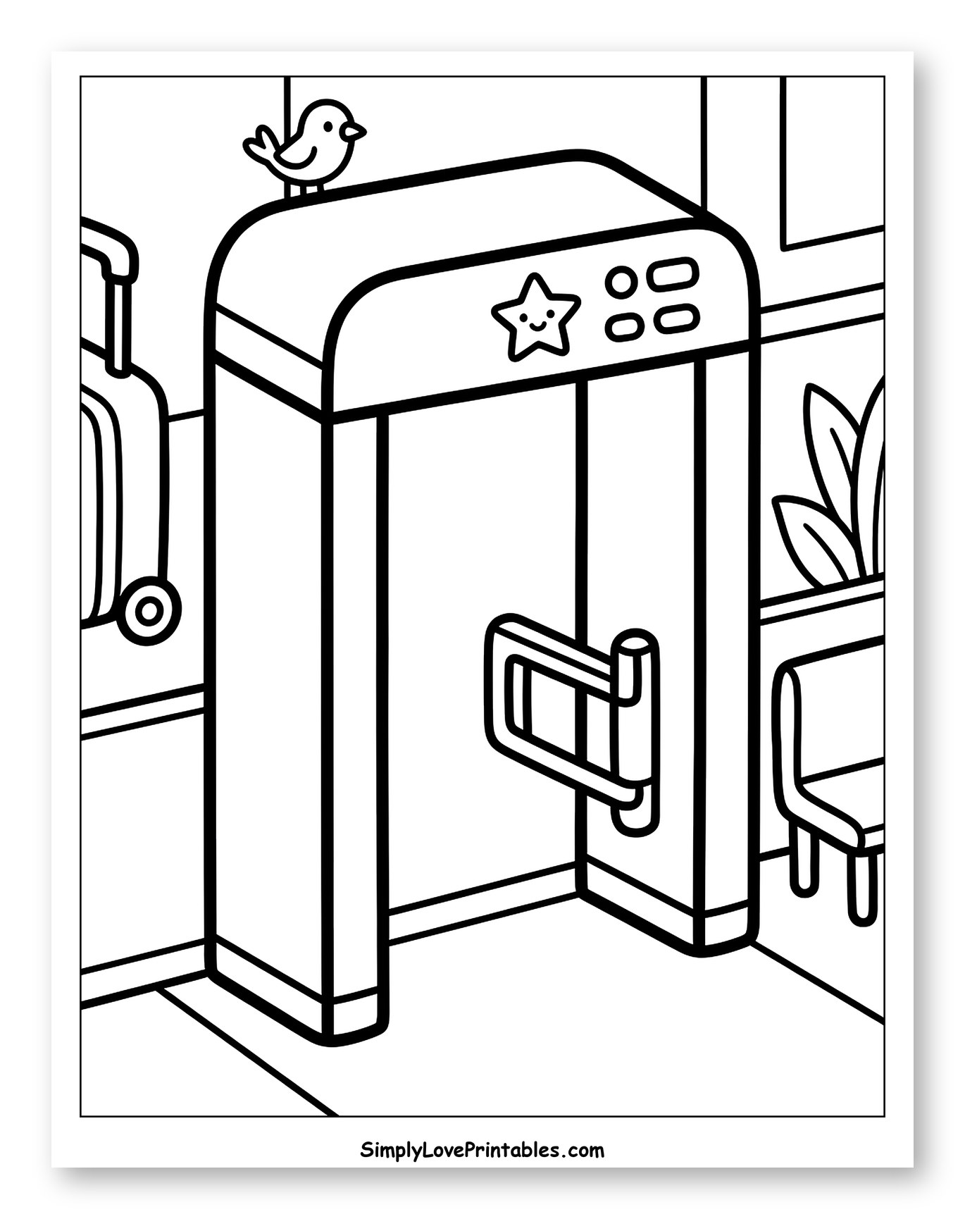 Airport Security Gate with Bird and Turnstile to Color for Toddlers