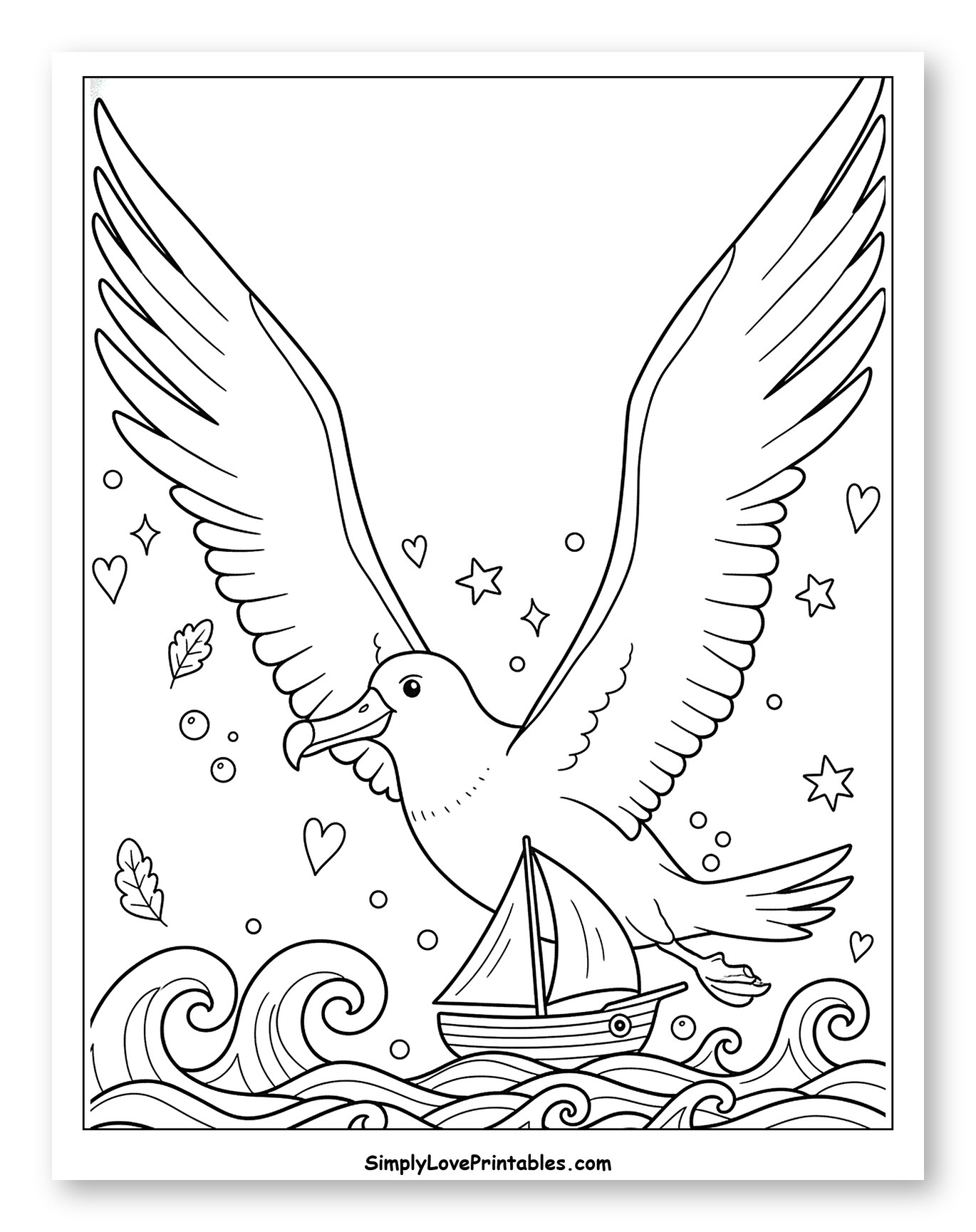 Albatross Flying Over a Sailboat