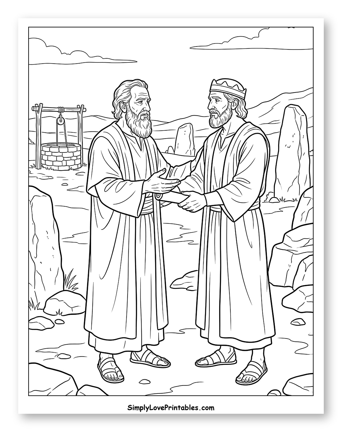 Ancient Men Making an Agreement by a Well Coloring Page