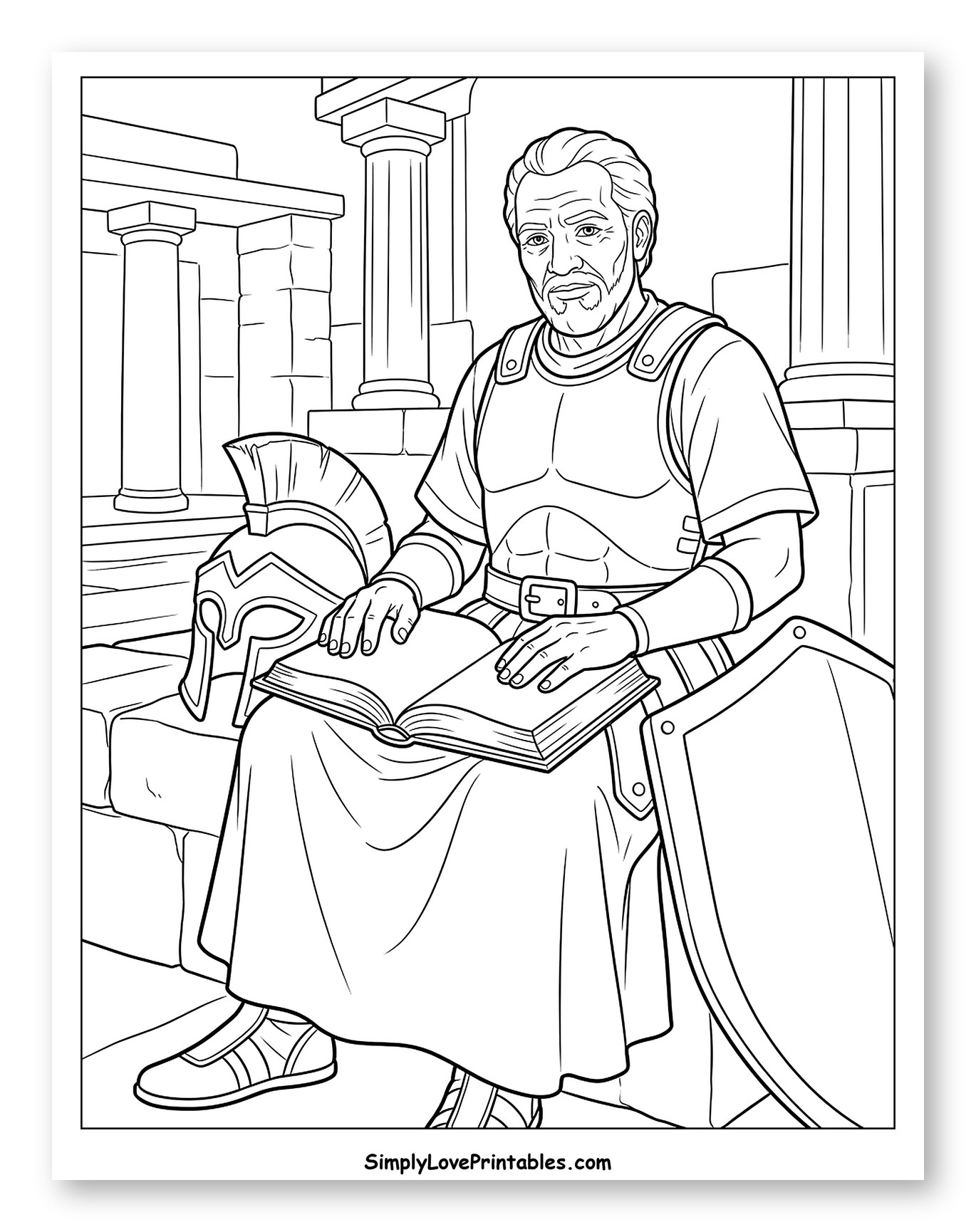 Ancient Warrior Studying a Book to Color