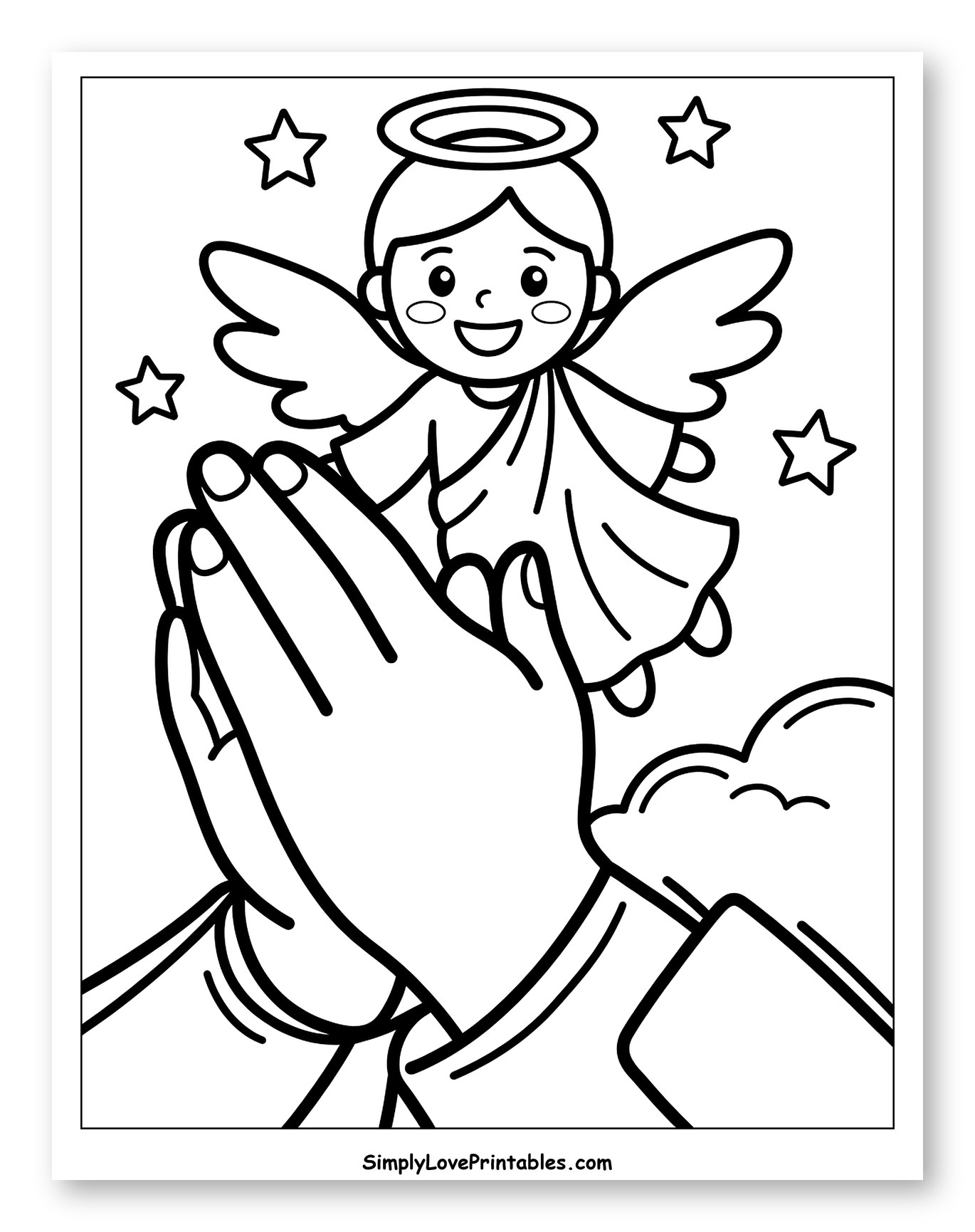 Angel and Stars Above Praying Hands