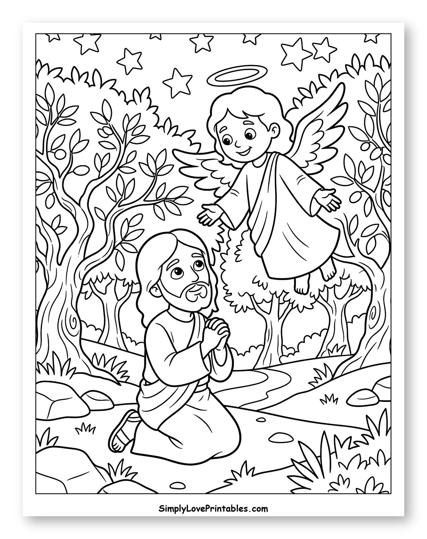 Angel Appears to Jesus Praying Coloring Page for Kids