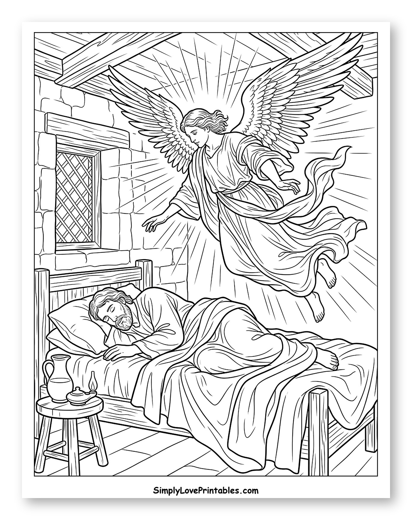 Angel Appears to Joseph in a Dream to Color