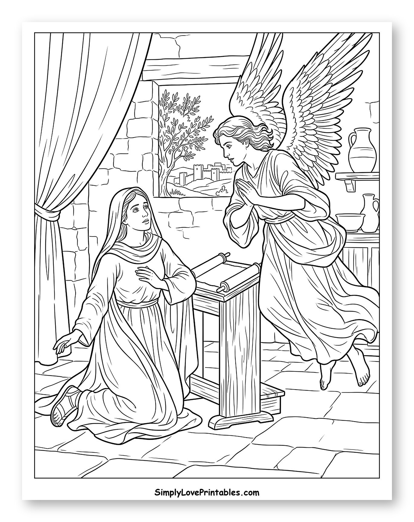 Angel Gabriel Appears to Virgin Mary Coloring Page