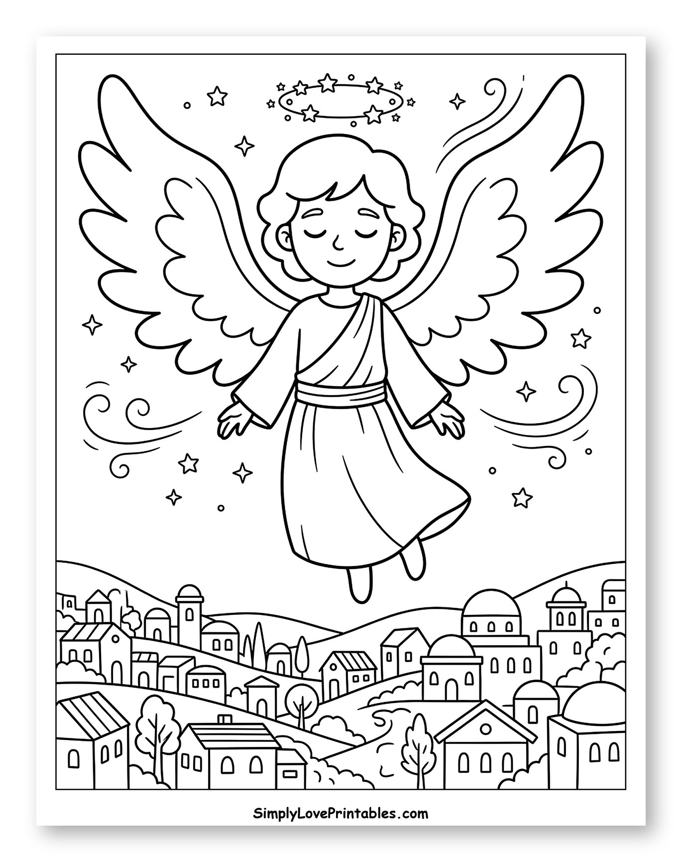 Angel Gabriel Floating Over a Village