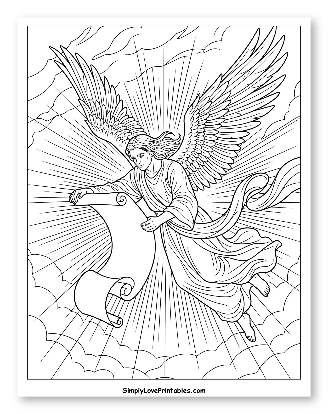 Angel Gabriel Flying with a Scroll