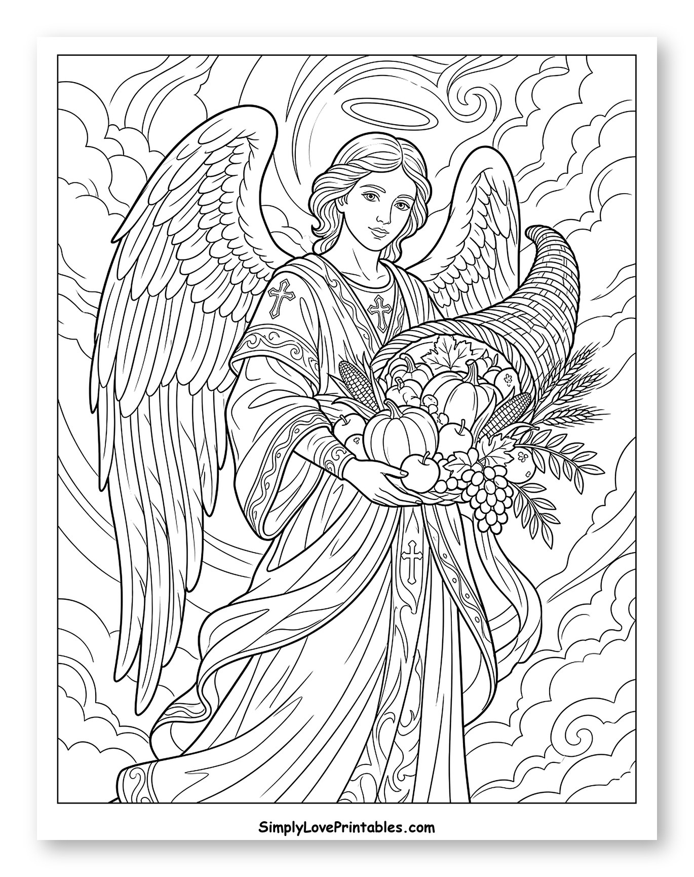 Angel Holding Cornucopia of Fall Harvest