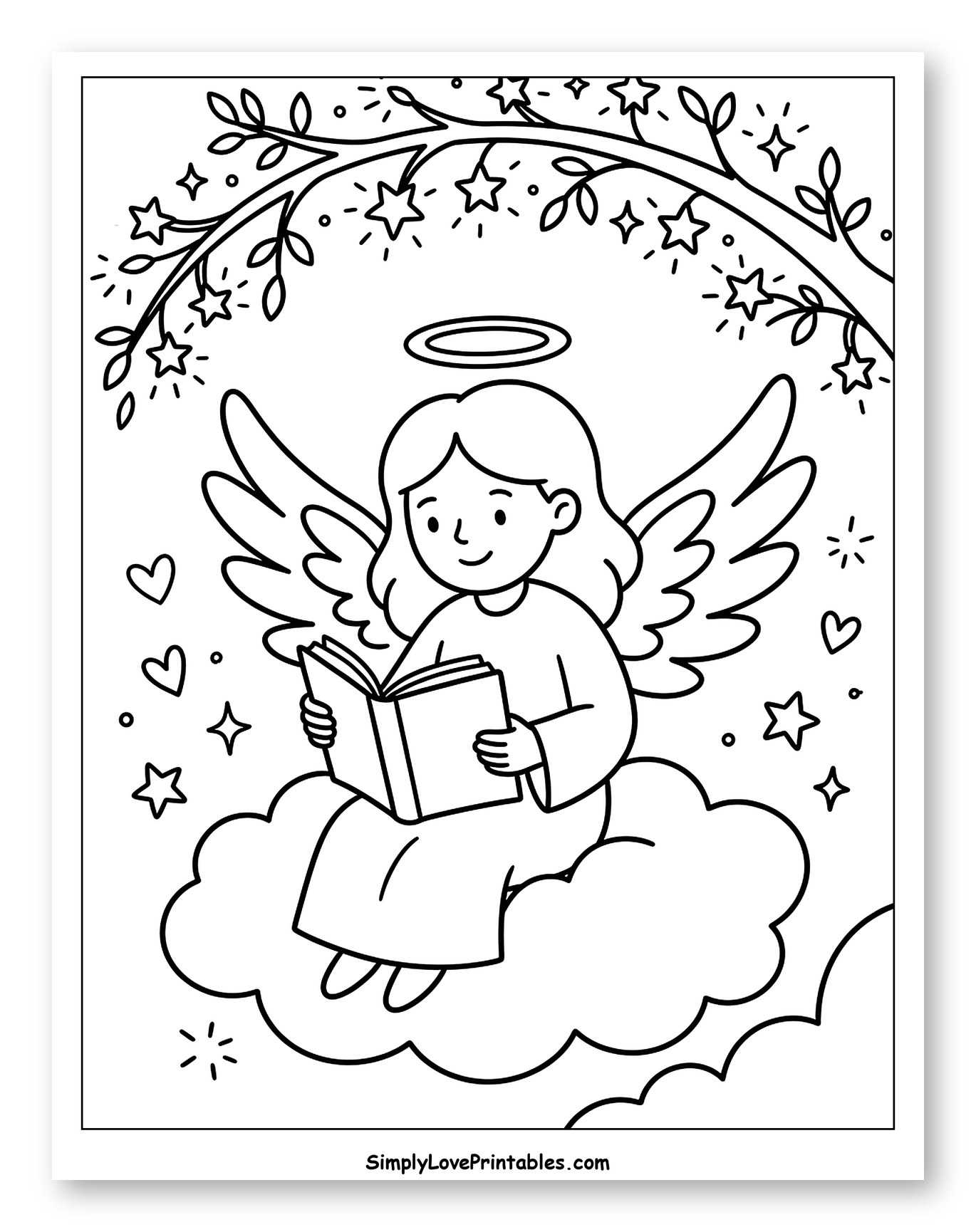 Angel Reading Book on a Cloud