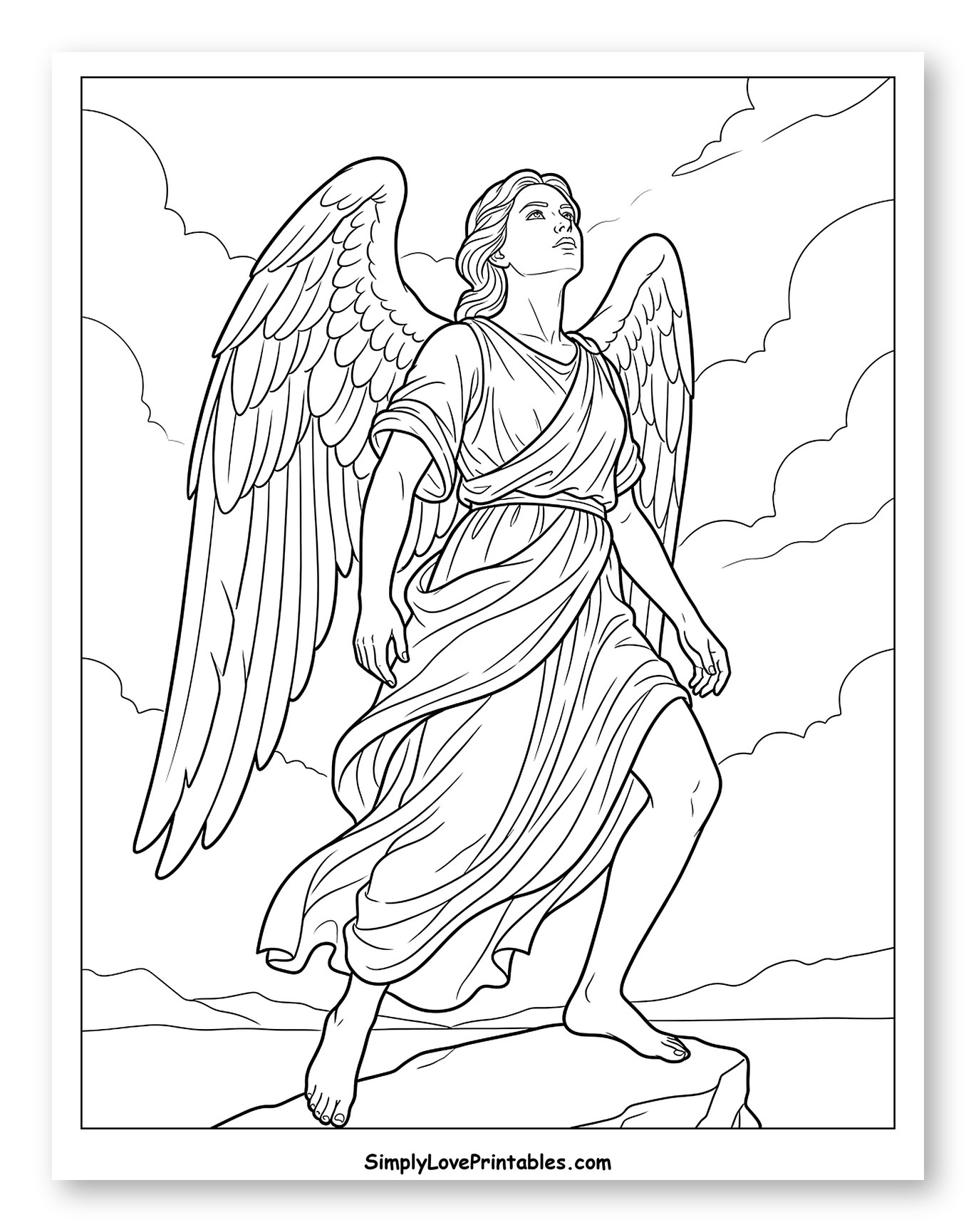 Angel Standing on a Cliff Looking Up Coloring Page