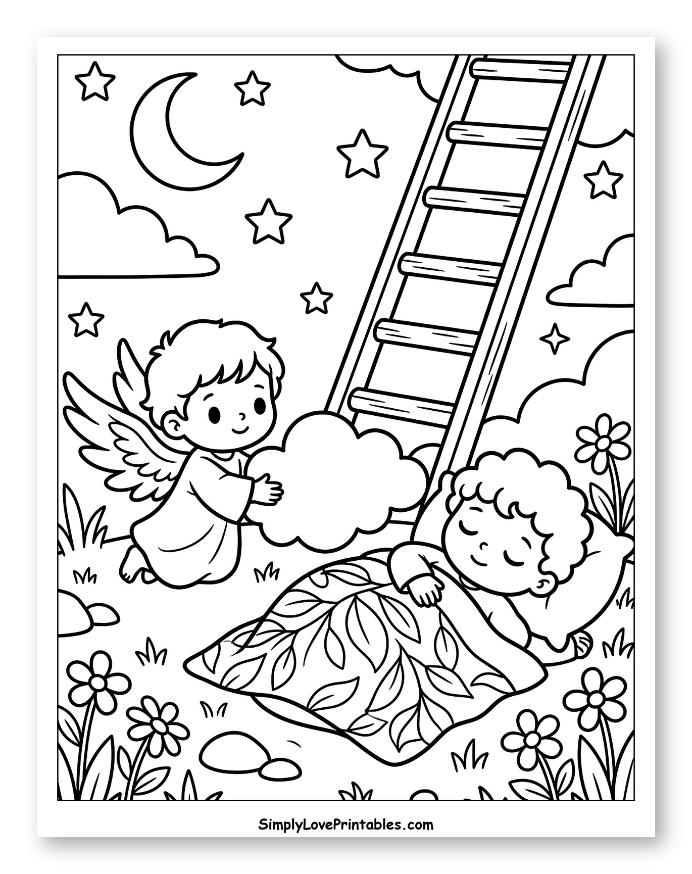Angel Watching Sleeping Child by Jacob's Ladder Coloring Page for Kids