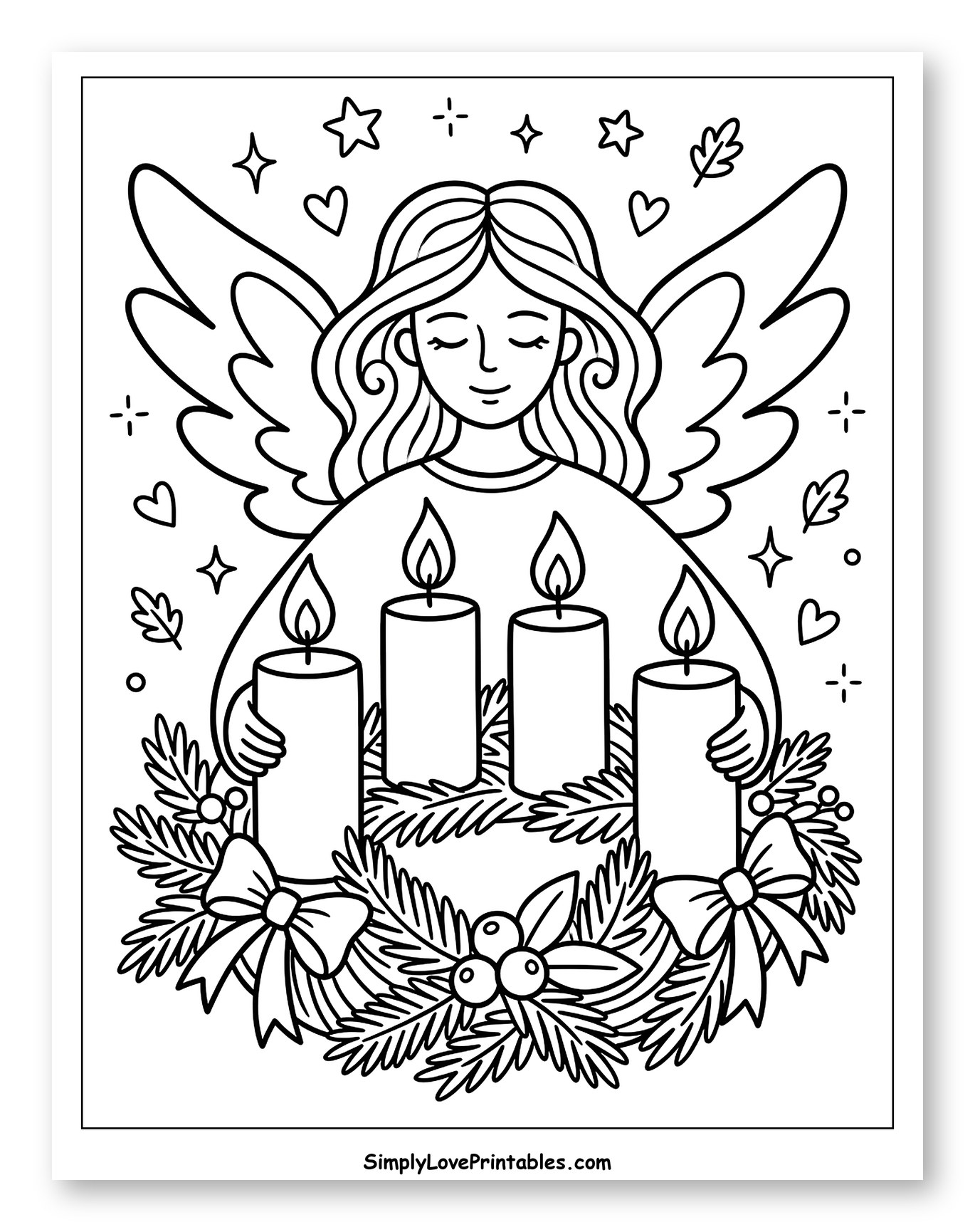 Angel with Advent Candles and Festive Wreath to Color for Adults