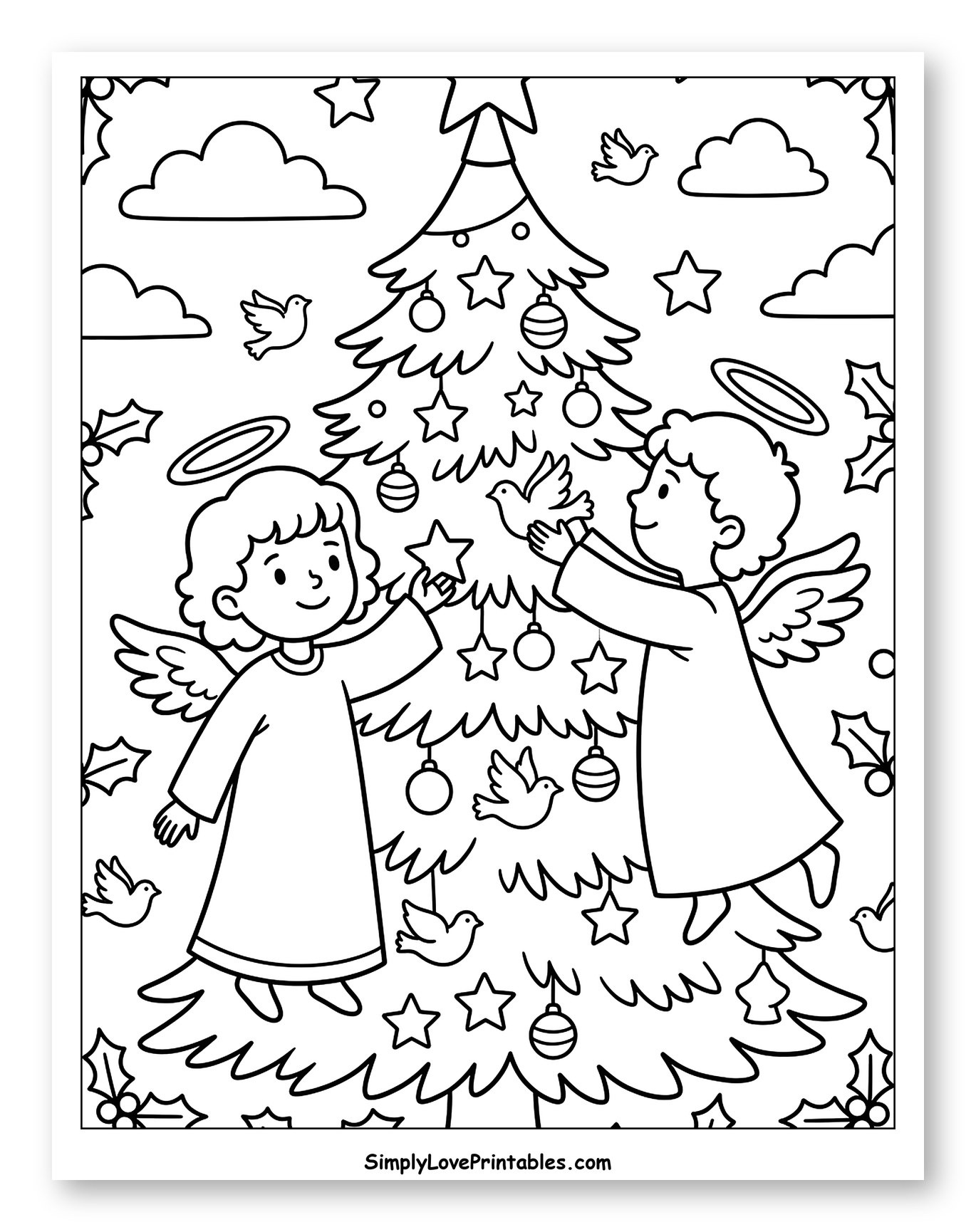 Angels Decorating a Festive Christmas Tree