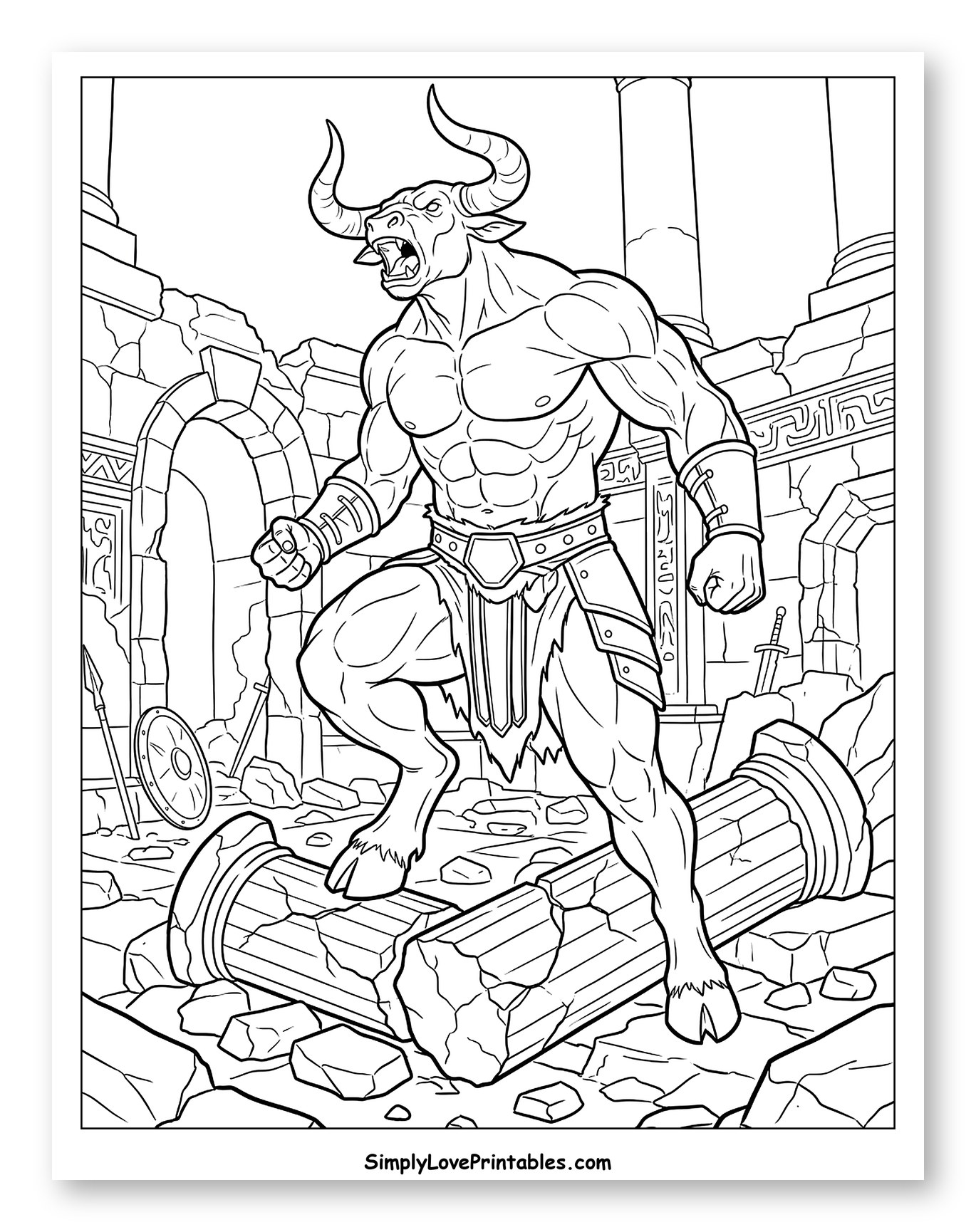 Angry Minotaur Standing in Ancient Ruins