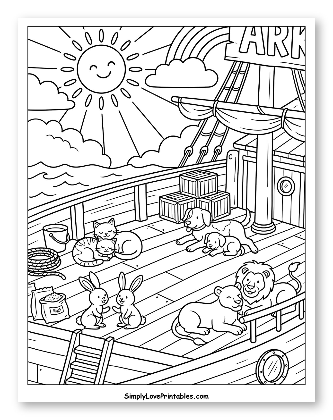 Animals Enjoying Sun on Ark Coloring Sheet for Kids