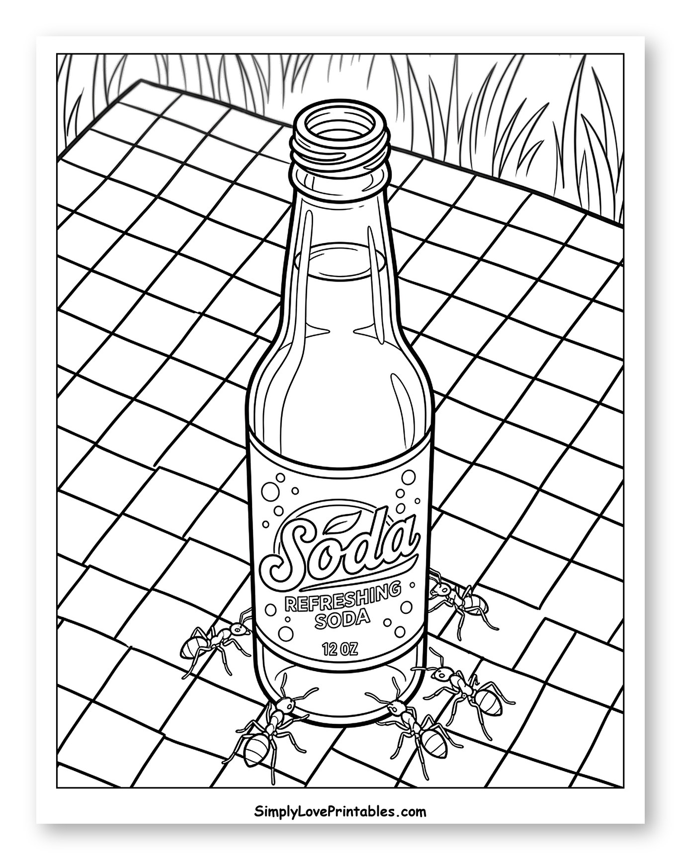 Ants and Soda Bottle on Picnic Blanket