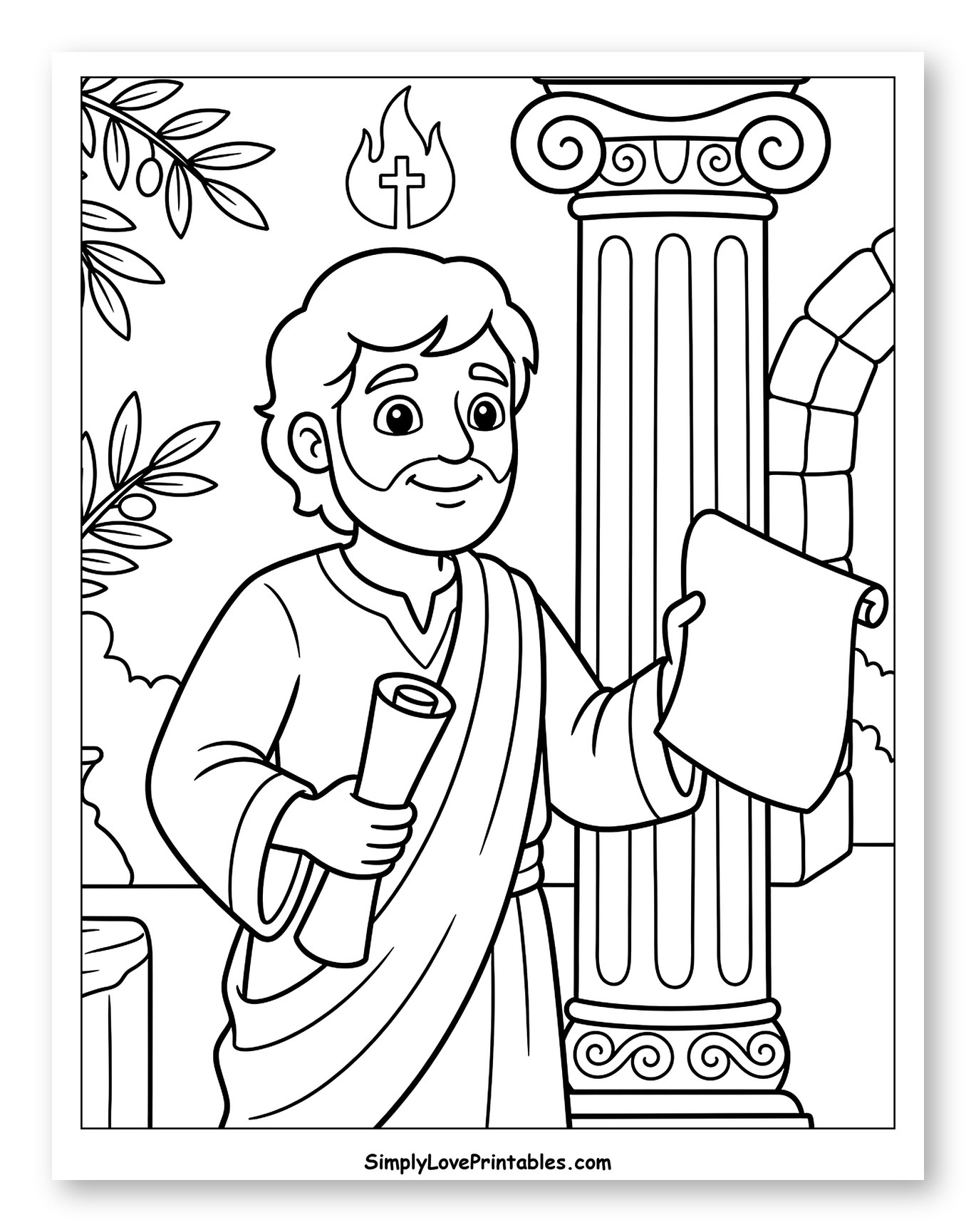 Apostle Holding Scrolls with Pentecost Symbol