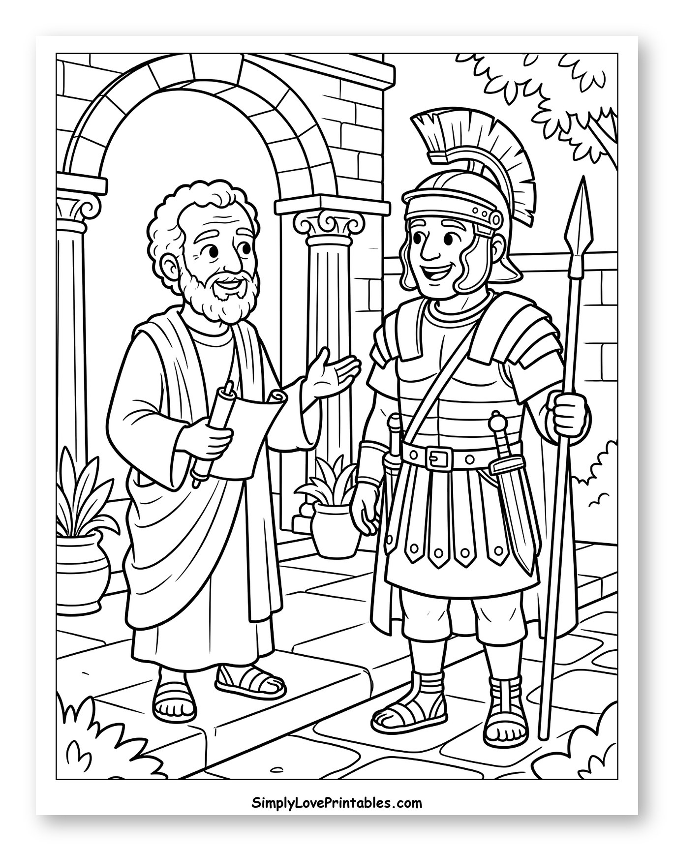 Apostle Paul and Roman Soldier Conversing