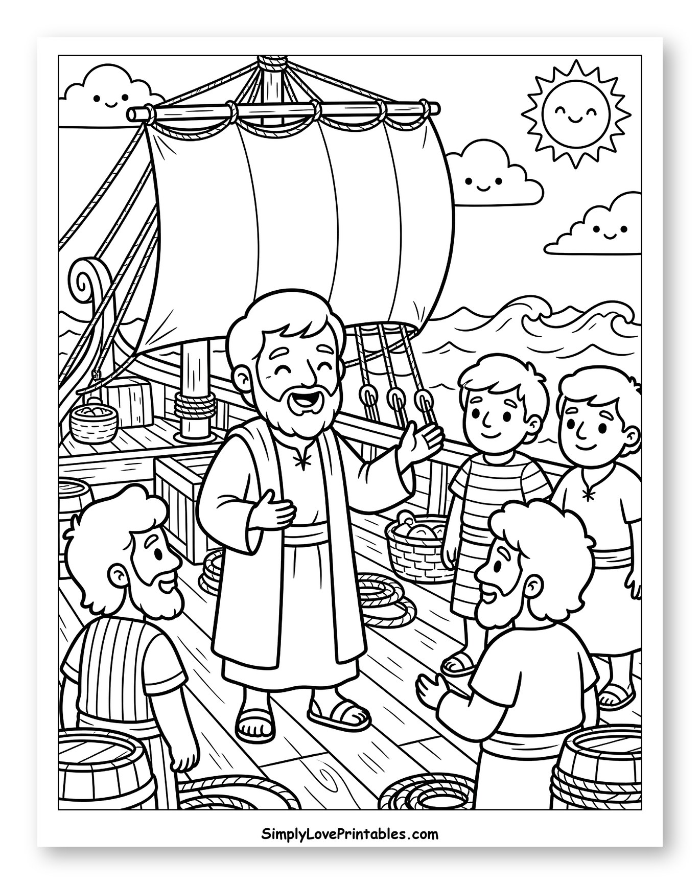 Apostle Paul Preaching on a Ship Coloring Page for Kids