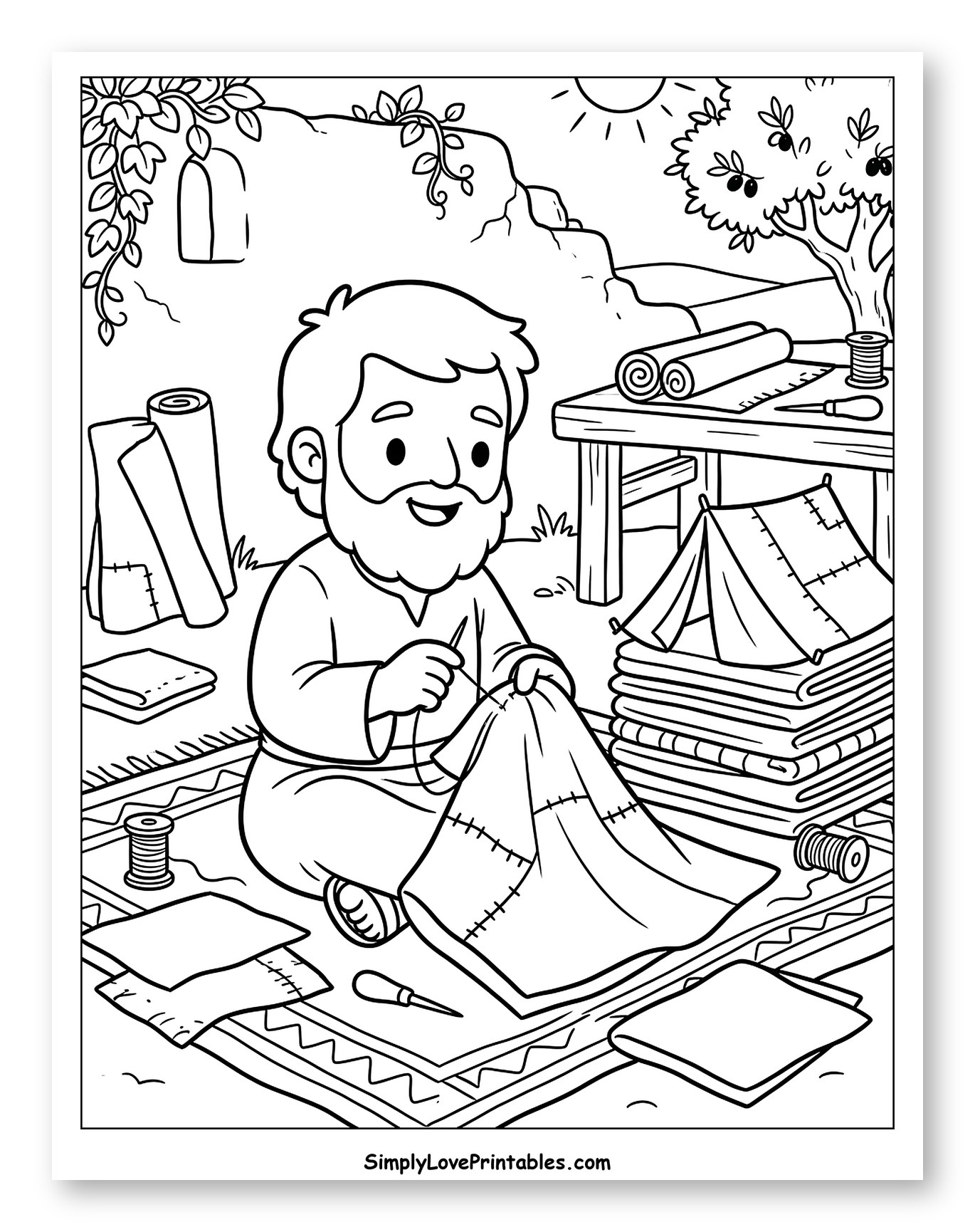 Apostle Paul Sewing Tents Outdoors to Color for Kids
