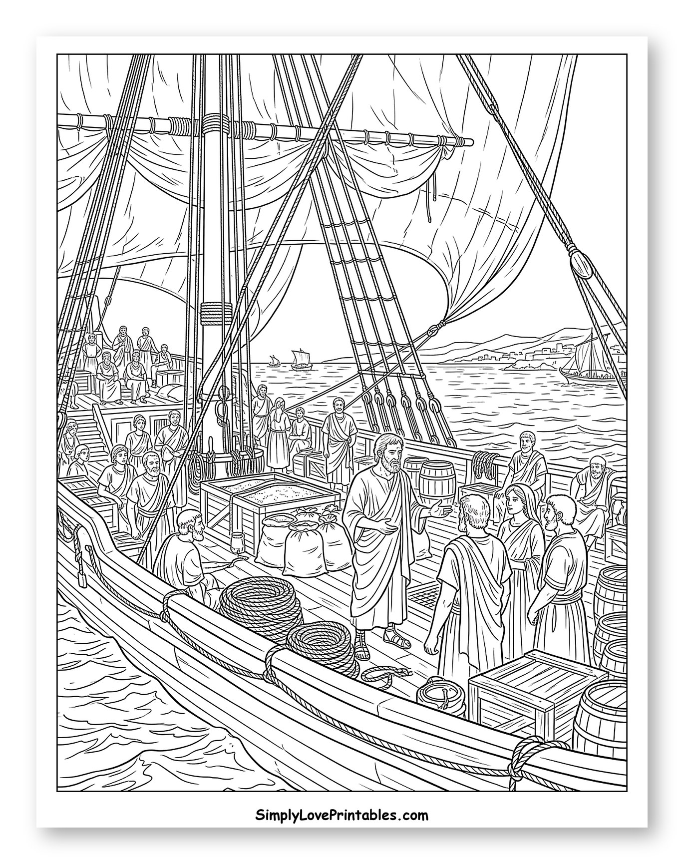 Apostle Paul Speaking Aboard a Roman Ship Coloring Sheet