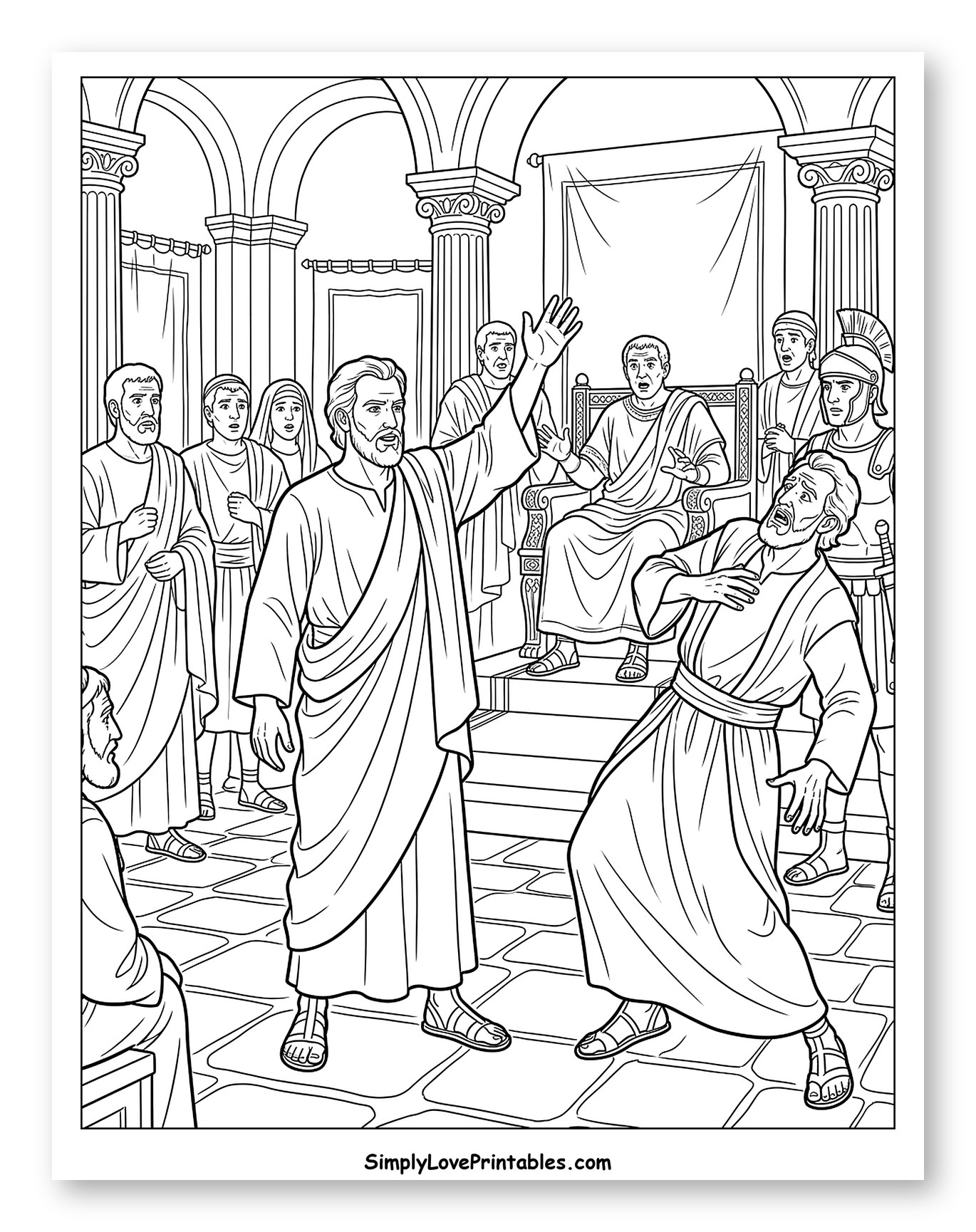 Apostle Paul Speaking in a Roman Court Coloring Sheet