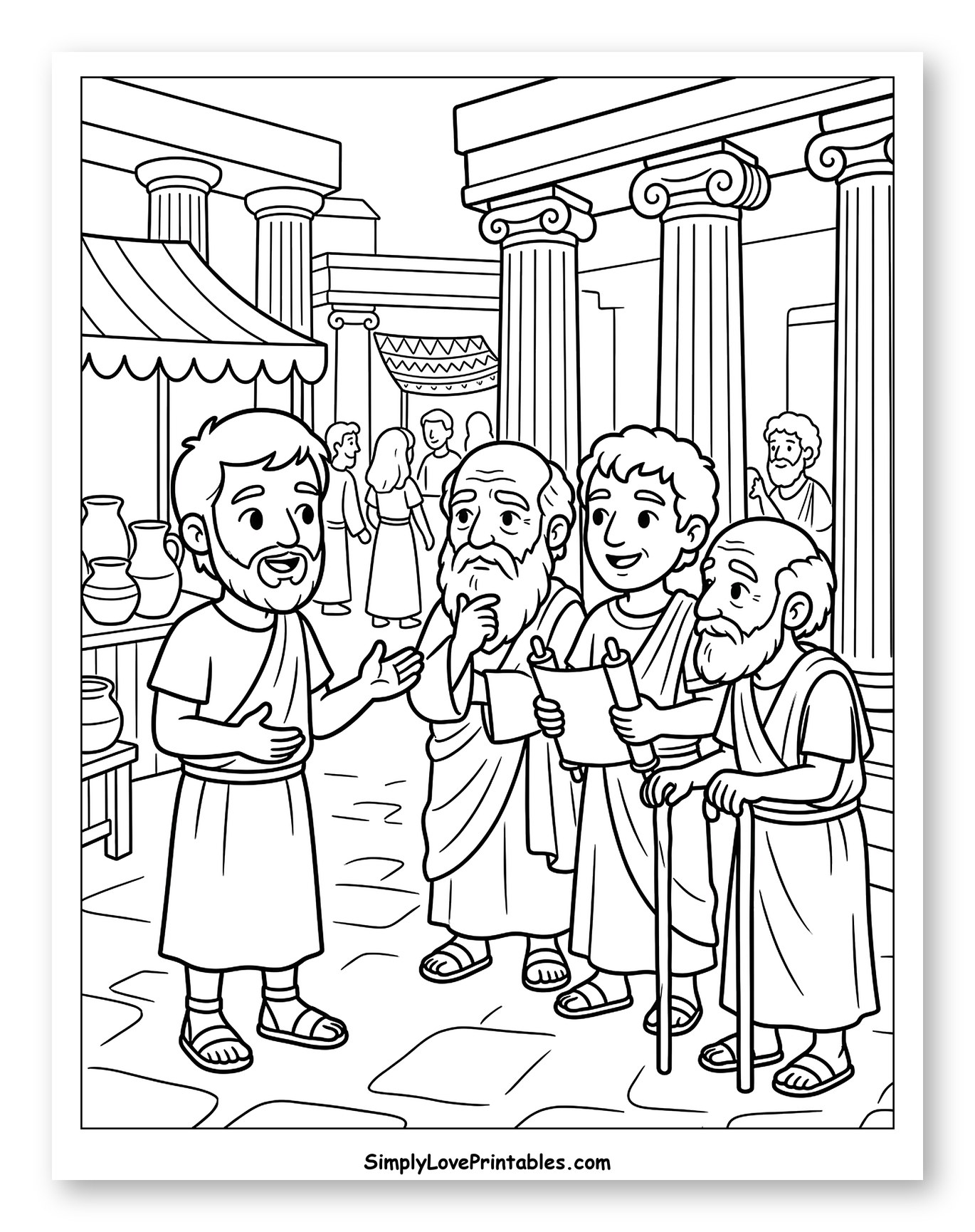 Apostle Paul Speaking to Men in Ancient City to Color for Kids