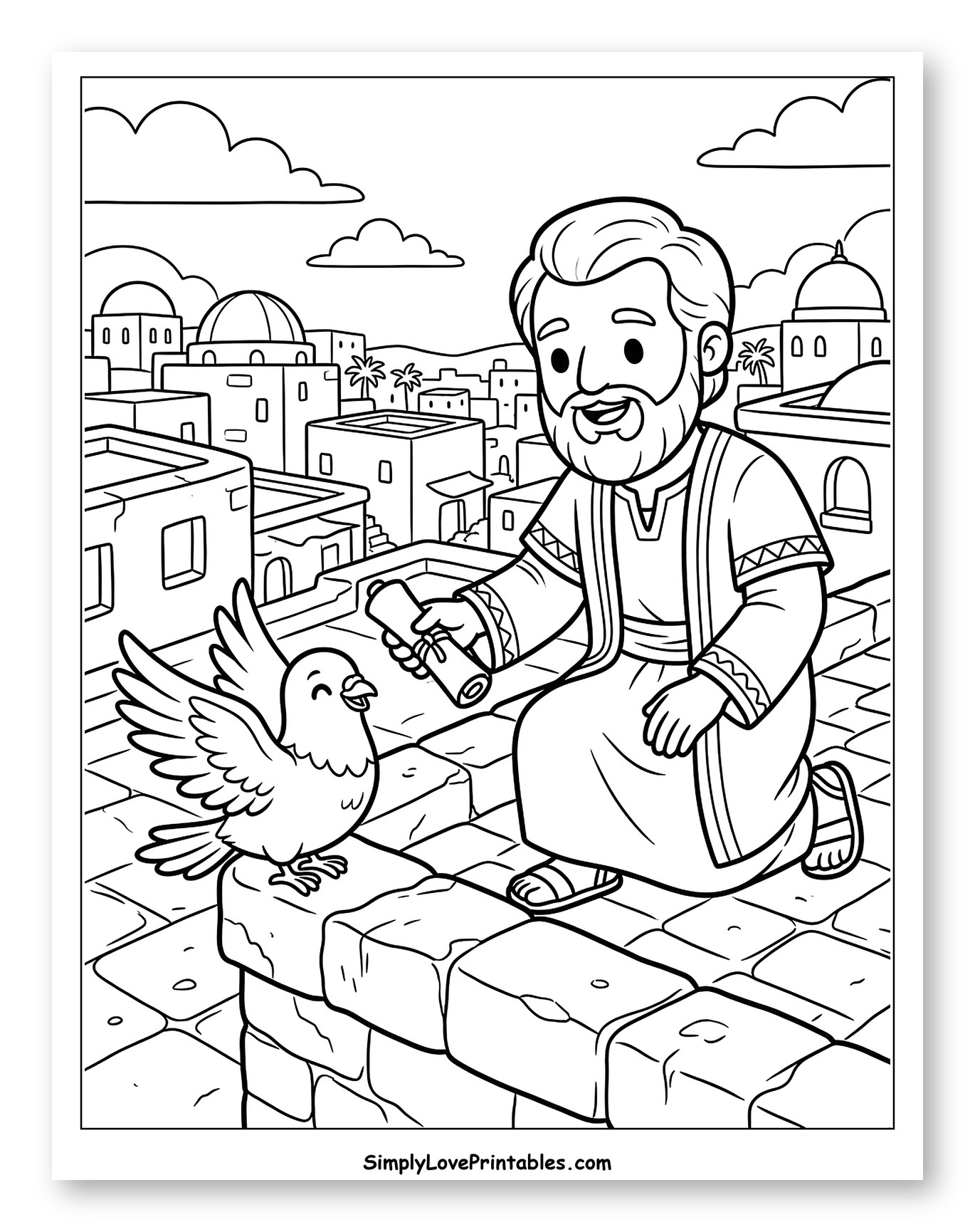 Apostle Paul with a Bird on a Rooftop to Color for Kids