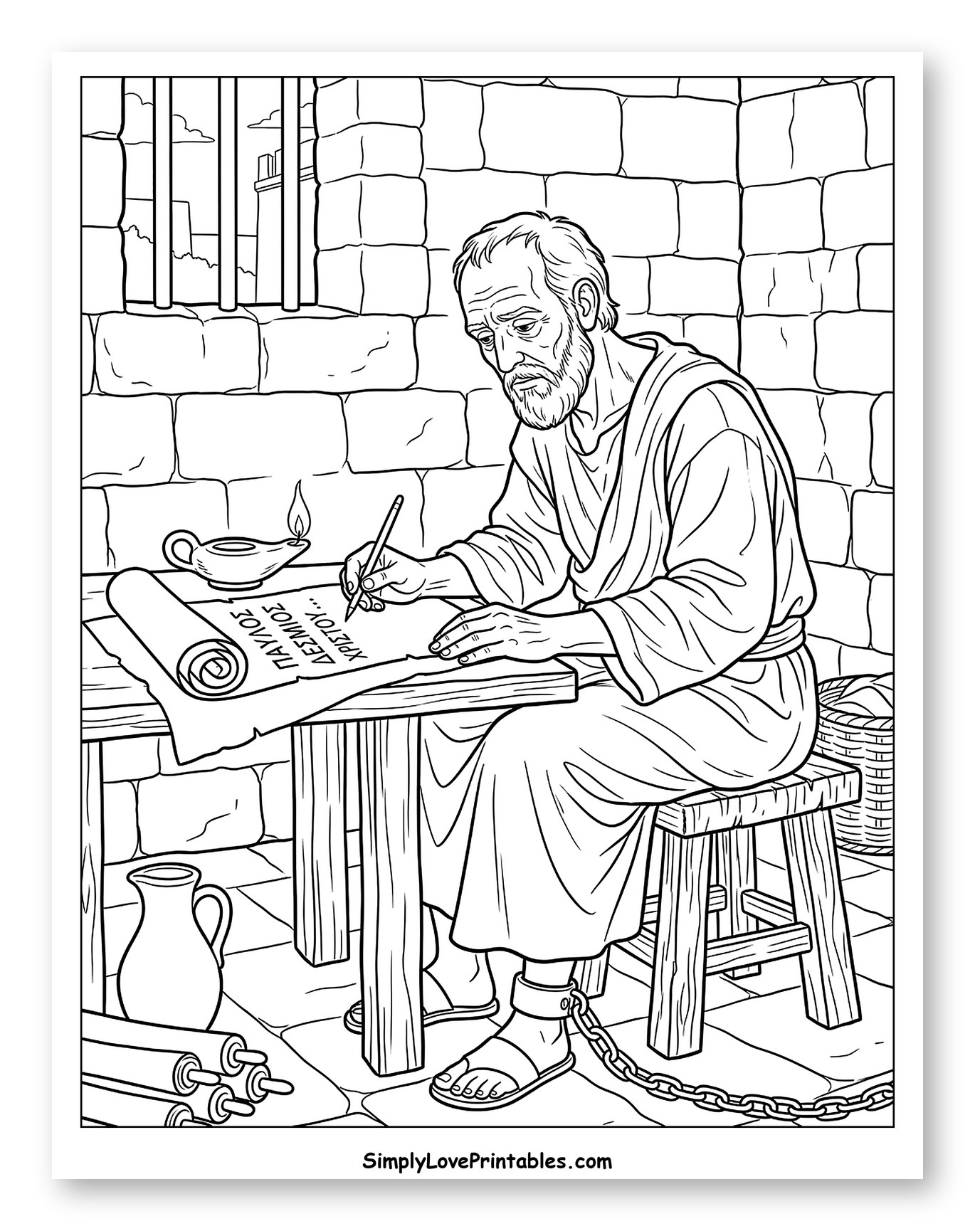 Apostle Paul Writing in Prison Cell