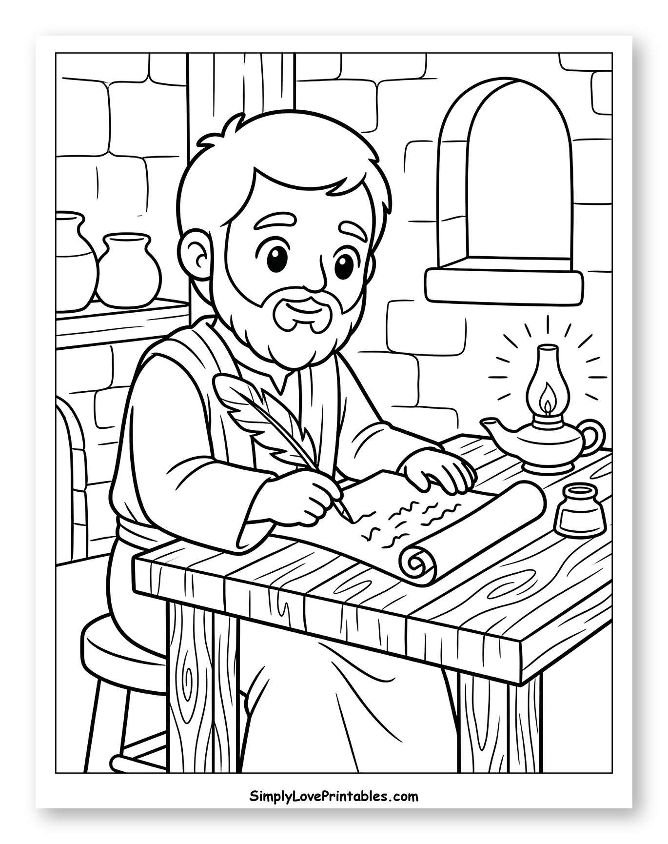Apostle Paul Writing on a Scroll Coloring Page for Kids