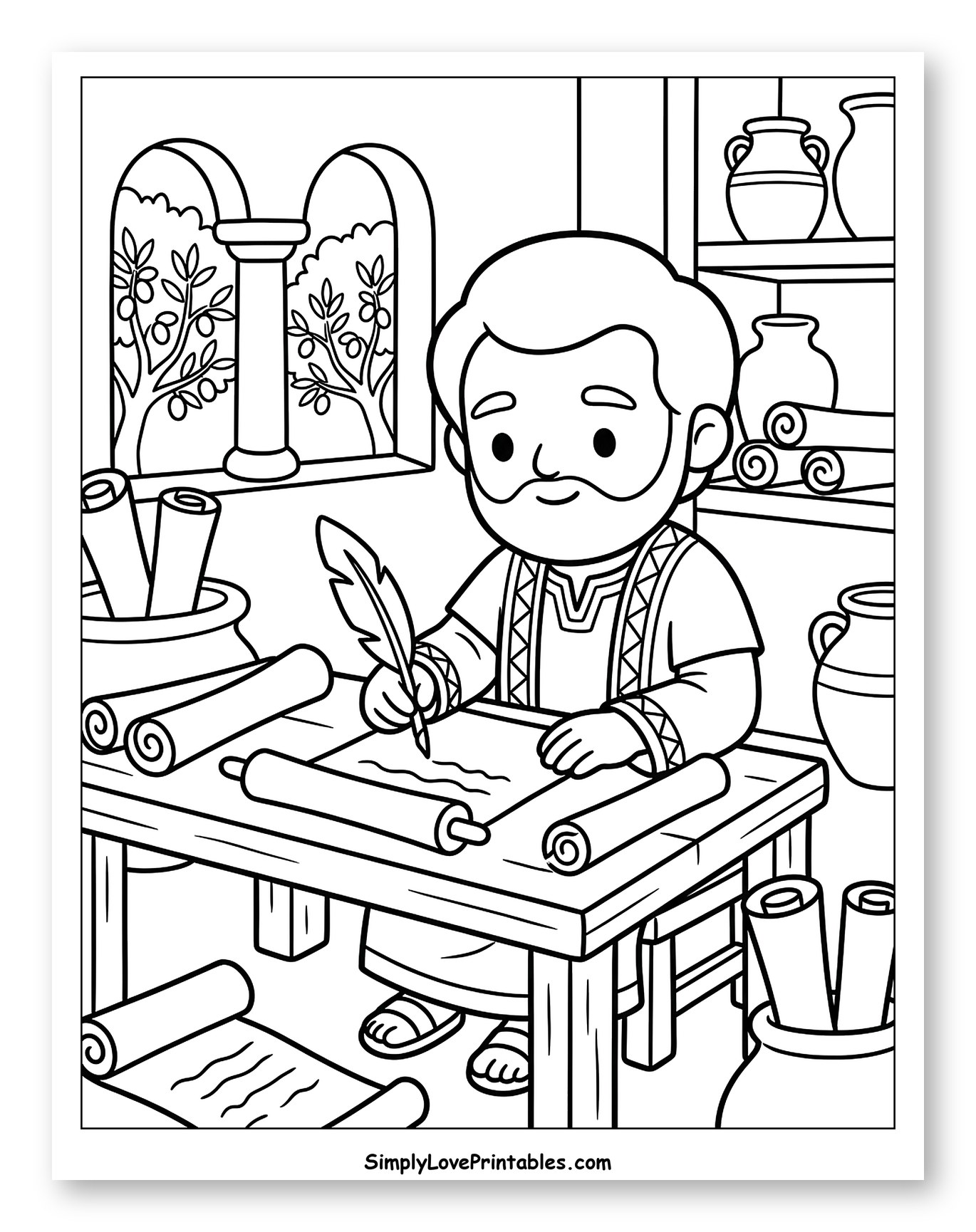 Apostle Paul Writing Scrolls with Quill