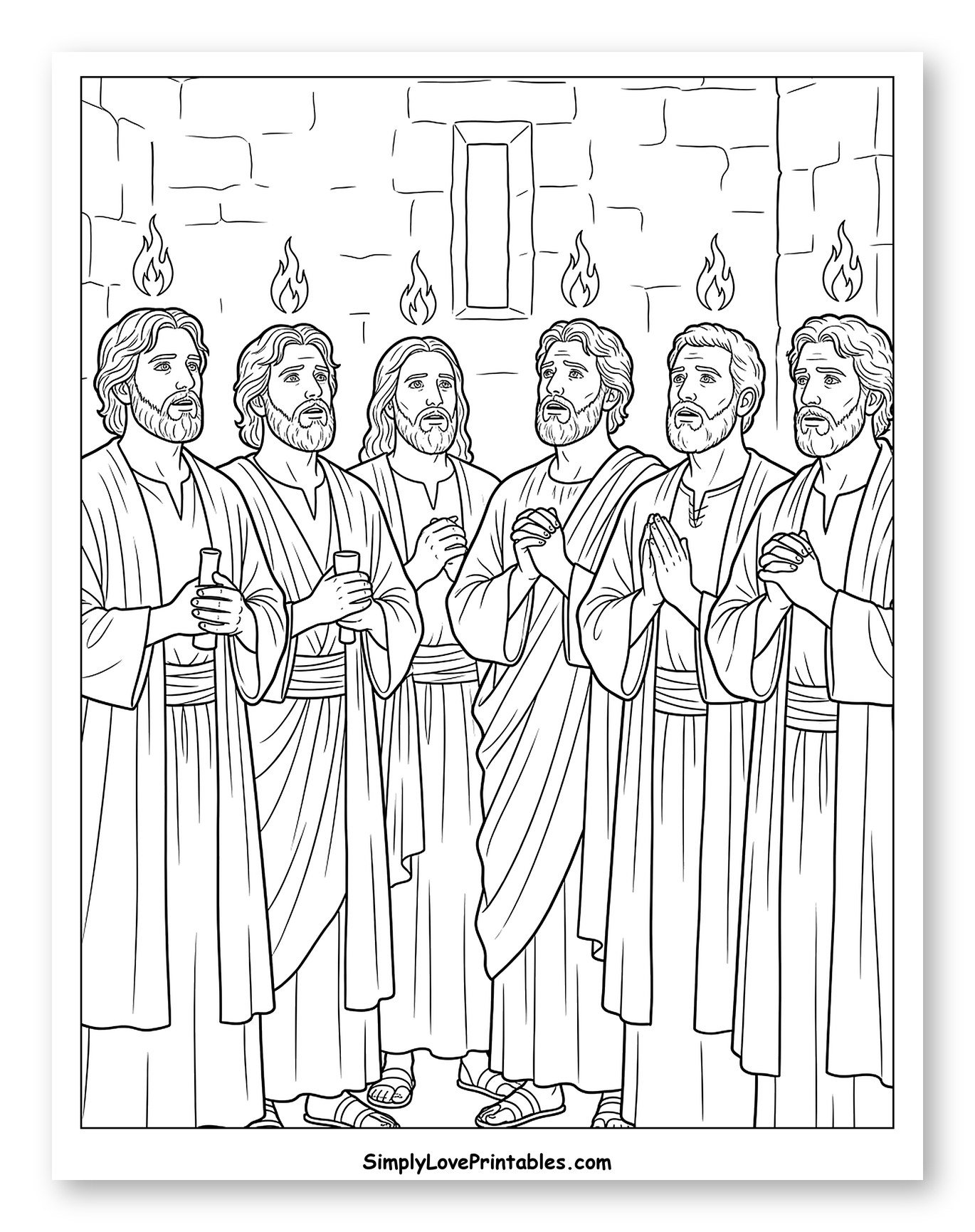 Apostles with Flames of the Holy Spirit Coloring Page