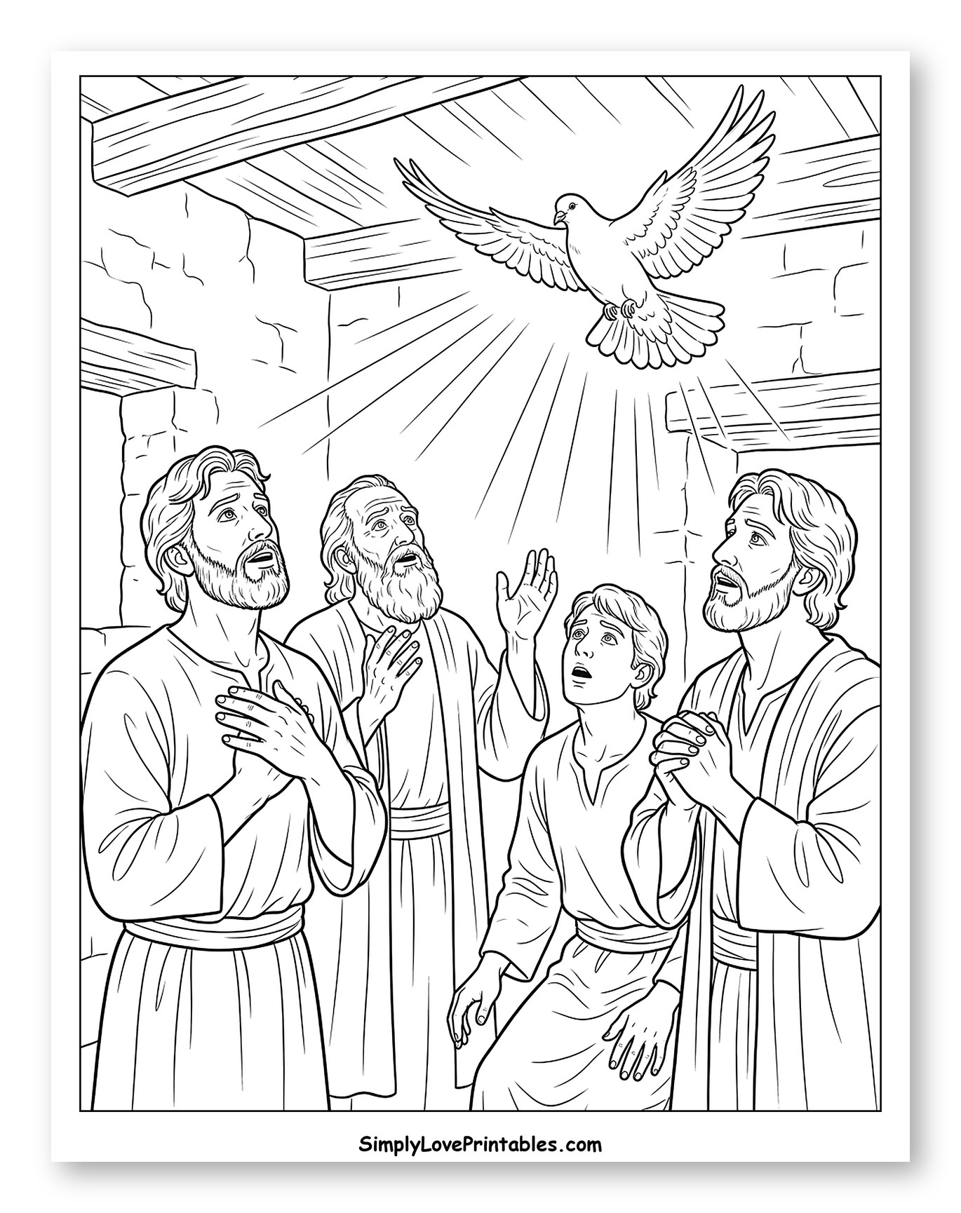 Apostles Witnessing the Holy Spirit Descending Coloring Page