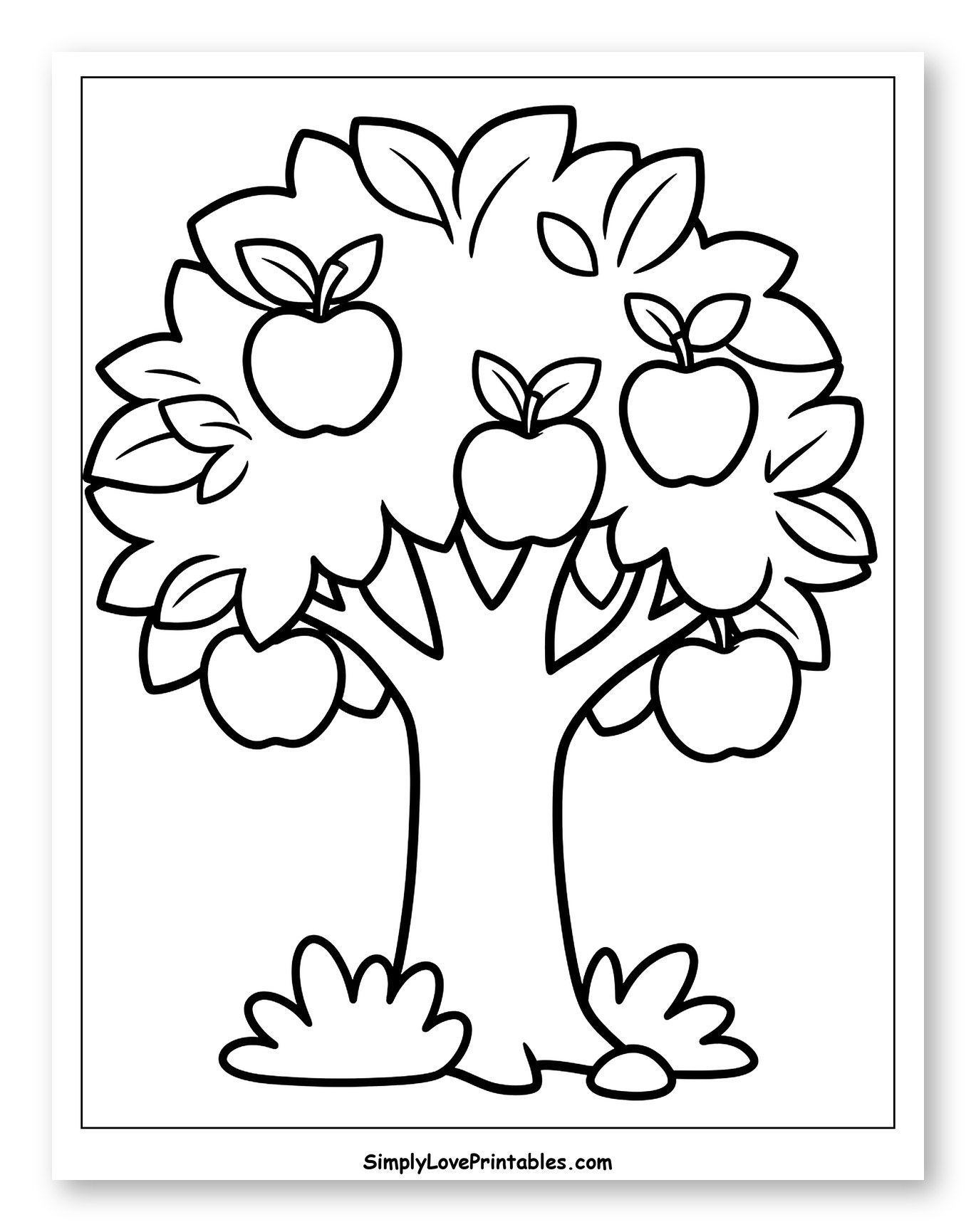 Apple Tree with Five Apples and Leaves
