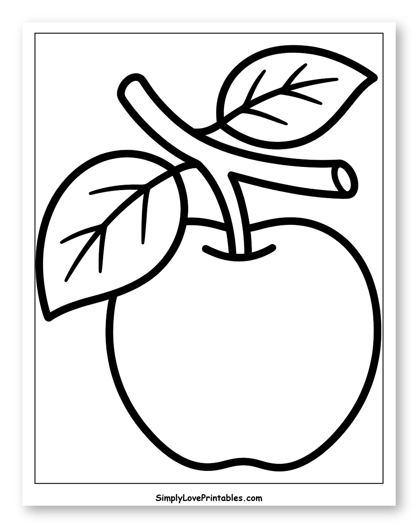 Apple with Leaves and Stem Coloring Sheet for Toddlers